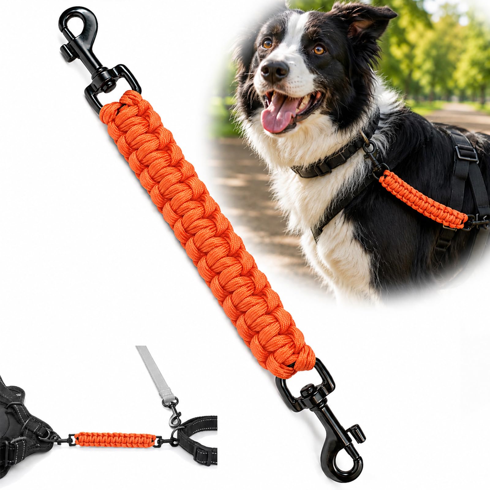 Double Ended Safety Clip for Dog Collars - Strong Paracord Leash Connector with Secure Dual Lock Design, Prevents Escape for Active Pets, Durable Reinforced Stitching, Lightweight Braided Cord