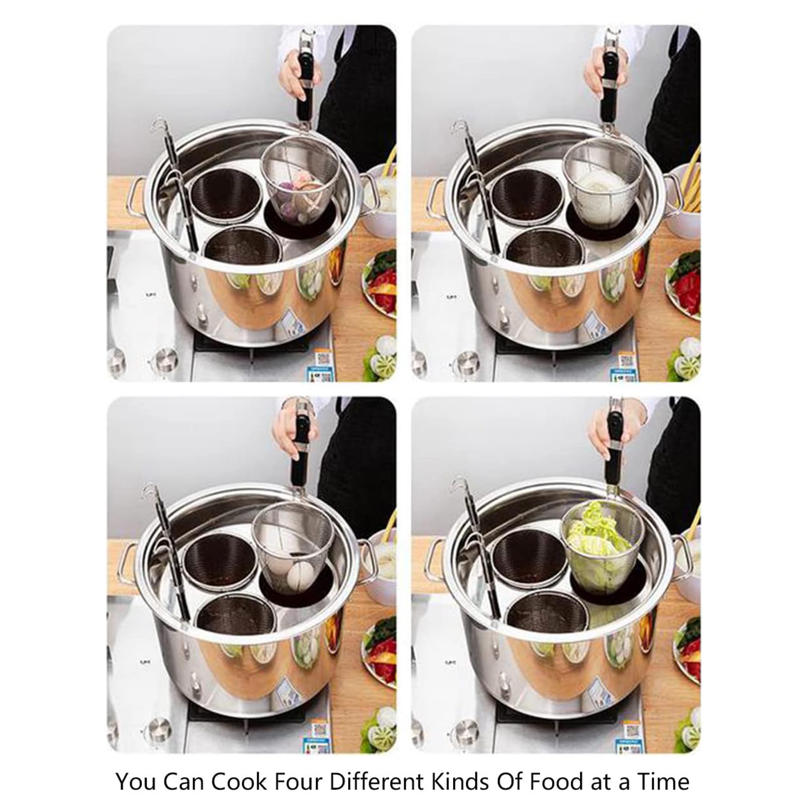 Set di Inserti per cuocipasta, pentole per Pasta a 3/4/5 Fori con cestello colino per Cucina Domestica, Ristorante, Cucina Commerciale (3 Fori)