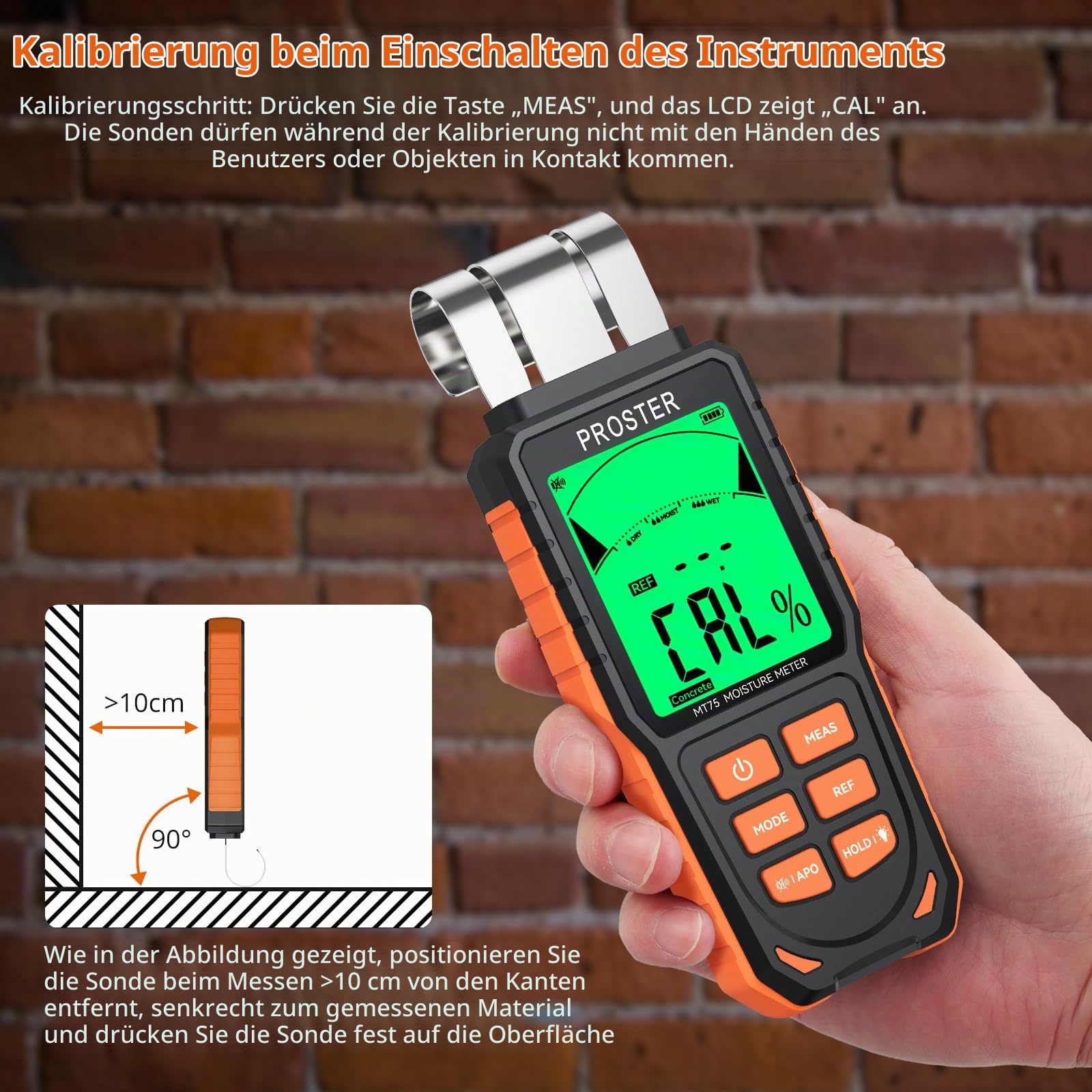 Proster Pinless Feuchtigkeitsmessgerät für Wände, Holz, Beton & Mauerwerk - wiederaufladbares Biegsame Feuchtigkeitsdetektor -5 Modi Ton & Licht Alarm Induktive Messung bis zu 40mm Tiefe