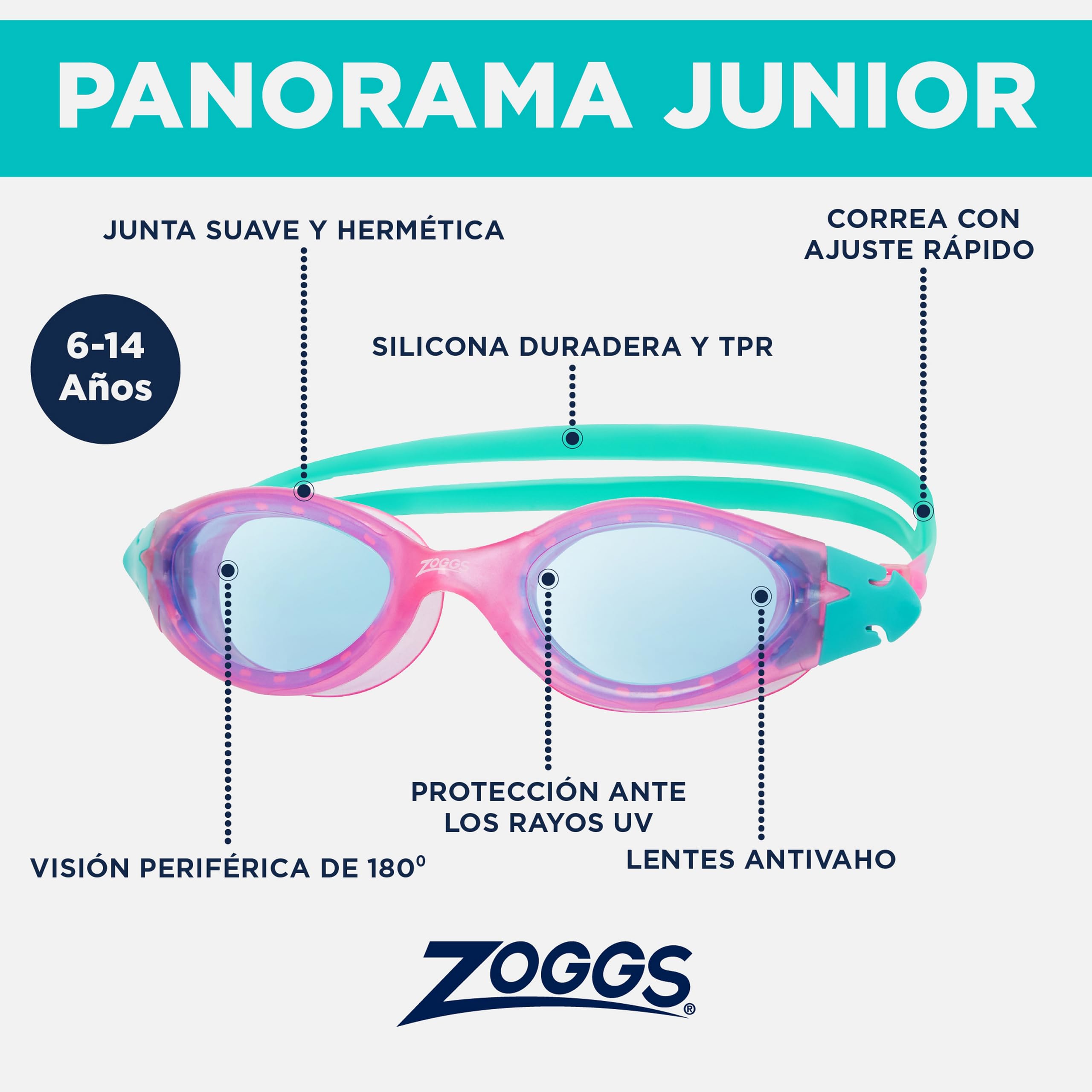 Zoggs Panorama Junior Gafas de Natación para Niños – Gafas de Piscina para Niños Antivaho con Protección UV Tintada, Sello Antifugas y Visión Amplia