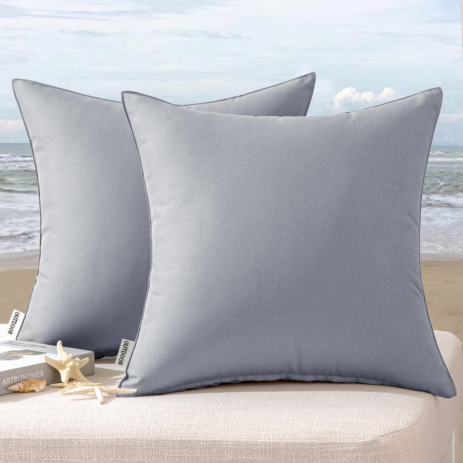 MIULEE Pack of 2 Decorative Outdoor Waterproof Pillow Covers Square Garden Cushion Sham Throw Pillowcase Shell for Spring Patio Tent Couch 24x24 Inch Light Grey