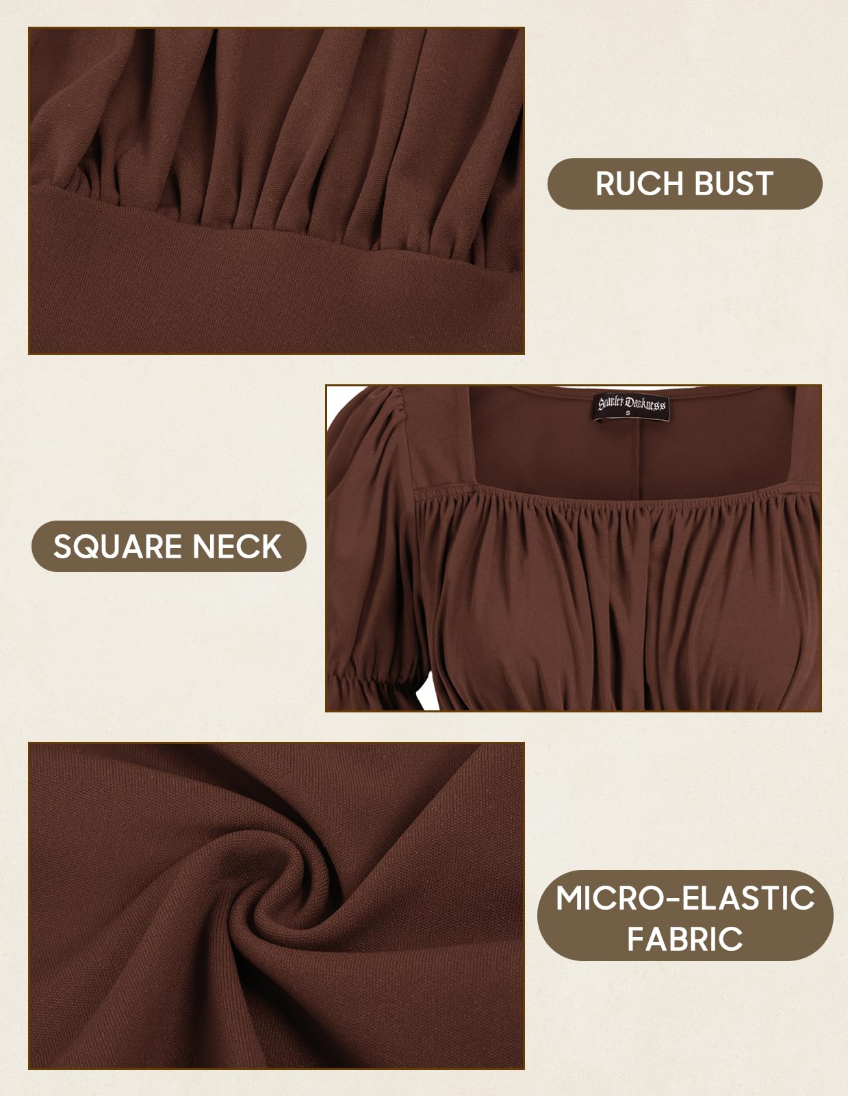 Scarlet Darkness Chemise Renaissance à manches bouffantes et col carré pour femme