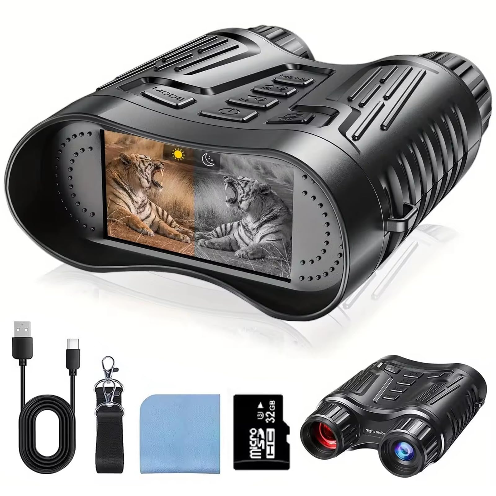 SUZLA 4K Night Vision Goggles, Night Vision Binoculars, Digital Infrared Night Vision with 3.2'' Large TFT Screen for Camping, Built-in Rechargeable Battery, 32GB Card to Save Photos and Videos