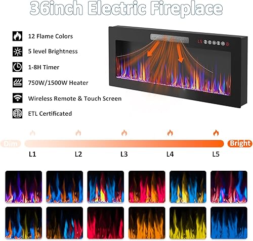 Miniatura 43 de PUKAMI Soporte de TV con chimenea de 18 pulgadas para sala de estar, centro de entretenimiento de 58 pulgadas con luces para patas, armario moderno