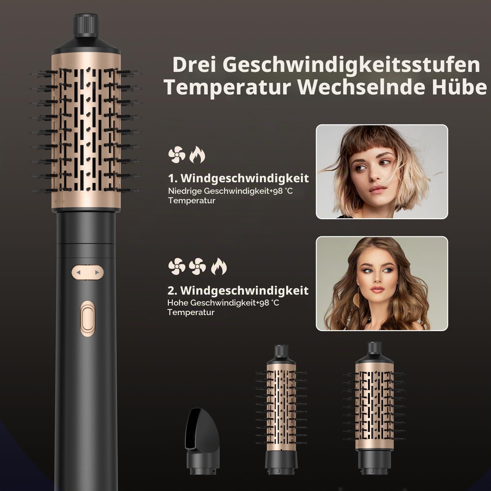 3 in 1 Rotierende Warmluftbürste Rundbürstenföhn Automatischer Lockenstab große Locken 38MM/50MM, Negative Ionen Föhnbürste für Lockig/flauschig/glatt/föhnen