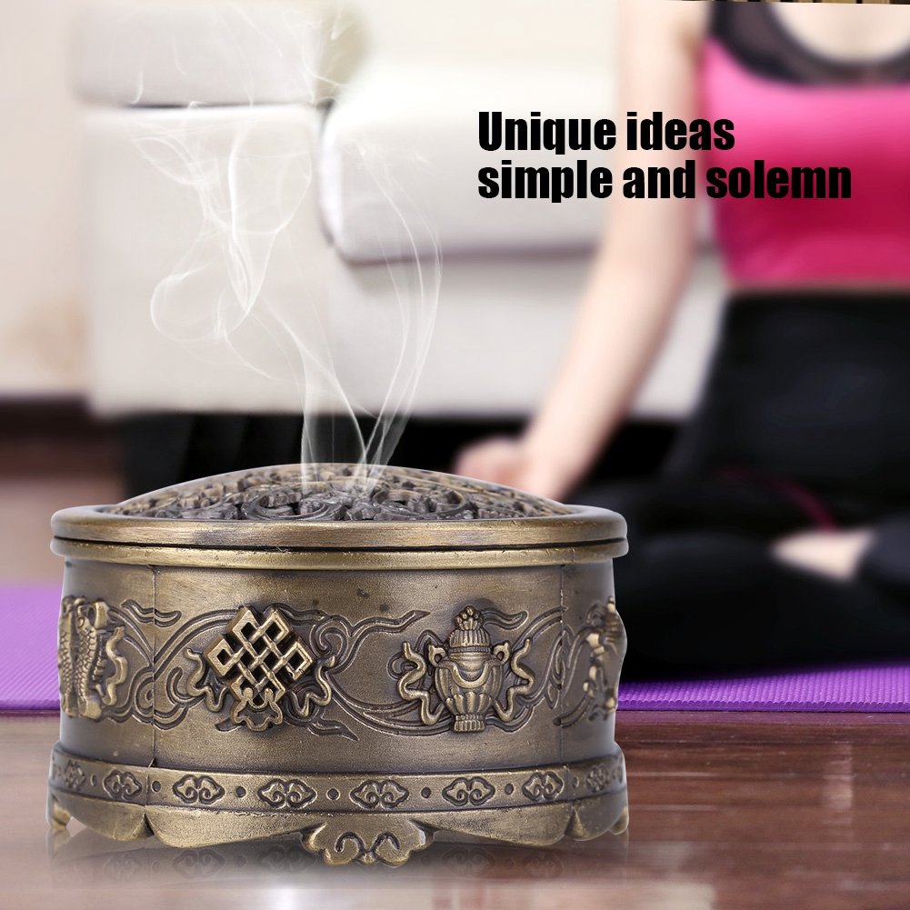Brûleur Encens Céramique Brûleur à Encens Céramique Style Chinois - Porte-encens Charbon Décoratif - Alliage Zinc Finition Bronze - 6,9x7 Cm Décoration Asiatique Artisanale