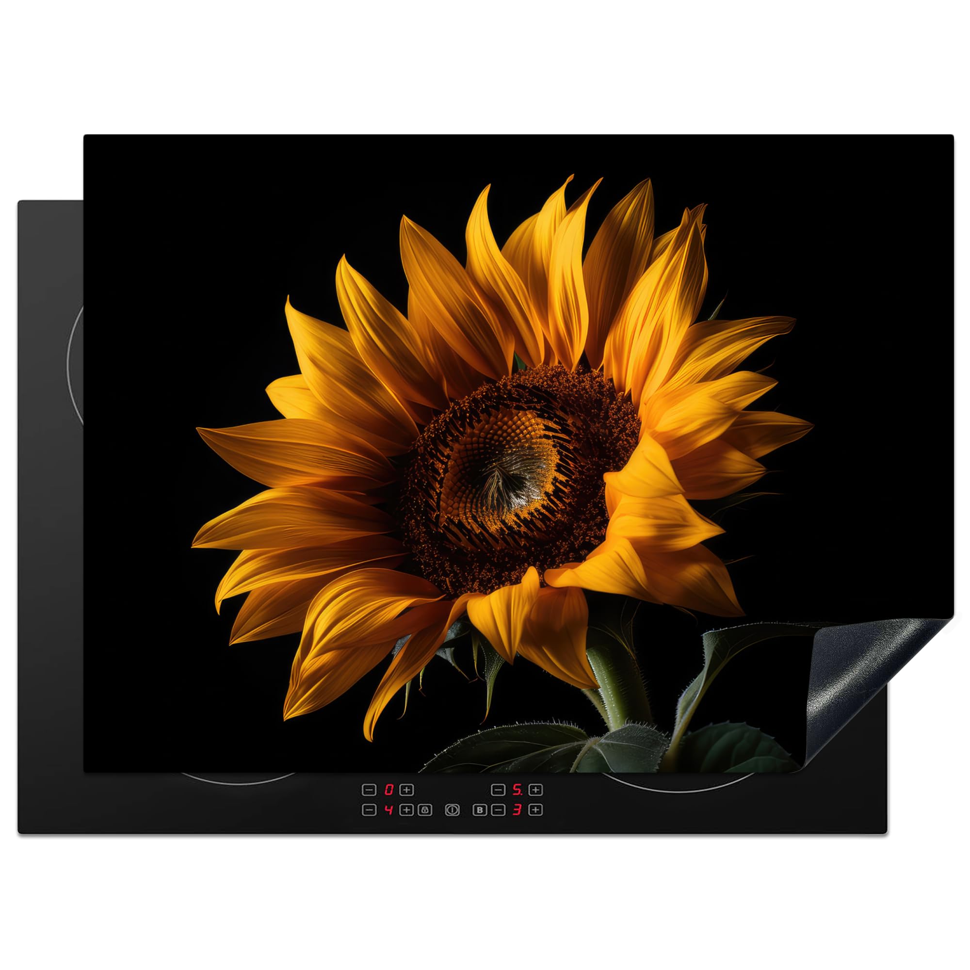 KitchenYeah© Induction Hob Protector Mat 20.5"x27.6" / 70x52 cm Cooker Top Protectors Cover Ceramic Covers Electric Hobs Vinyl Flowers - Botanical - Black - Sunflower