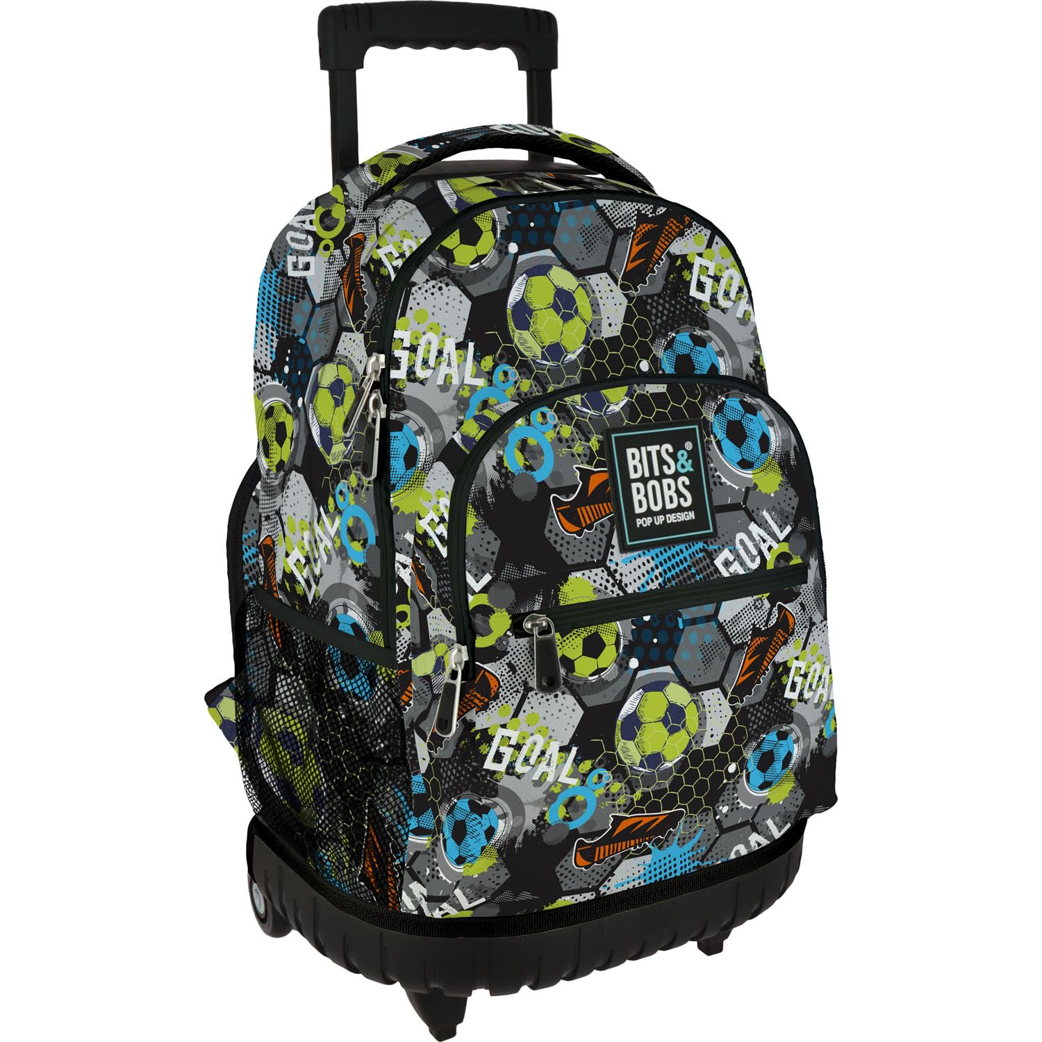 Grafoplás | Mochila con Carro | Ruedas Dobles | 52x37x25cm | Modelo Roller | Colección Goal | Bits & Bobs Pop Up Design | Perfecto Material Escolar Infantil y Primaria