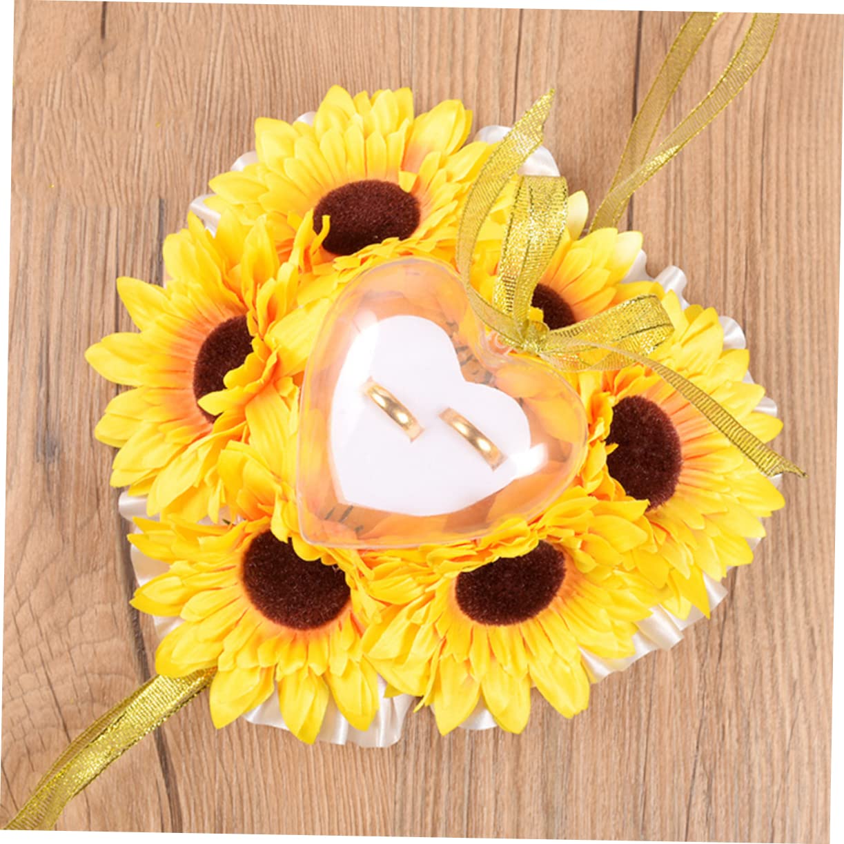 KOMBIUDA 3stücke Künstlicher Sonnenblumen Ringkissen Für Hochzeiten Elegante Dekoration Für Zeremonien Und Verlobungen Weiches Material Schützt Romantisches Design Ohne
