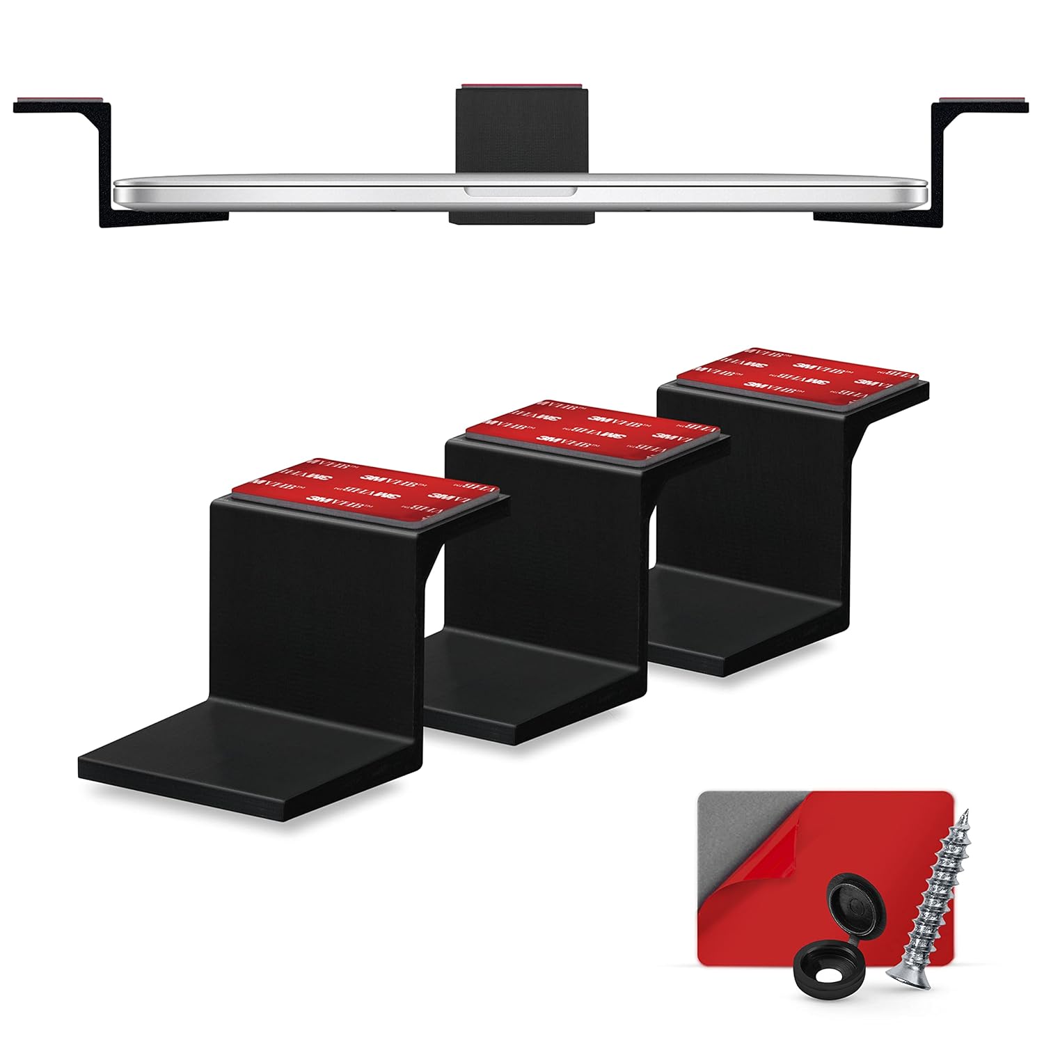 Brainwavz Adhesive Under Desk Laptop Holder Mount, Upto 1.9” / 48mm Thick, for Laptops MacBook Routers Surface iPads Tablets & More, Screw-in & Stick-On Brainwavz Adhesive Under Desk Laptop Holder Mount, Upto 1.9” / 48mm Thick, for Laptops MacBook Routers Surface iPads Tablets & More, Screw-in & Stick-On