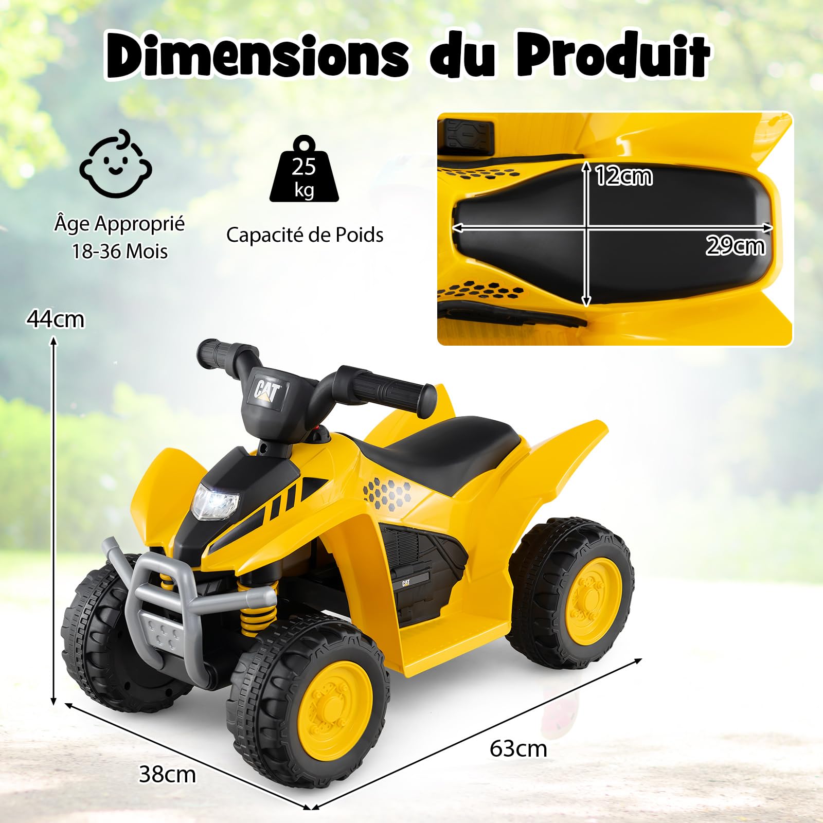 DREAMADE Quad Électrique Caterpillar 6V Enfants,Voiture Électrique Enfants 18-36 Mois avec Pédale,4 Roues Antidérapantes,Phare LED,Klaxon,2,8 km/h,ATV pour Garçons Filles Charge 25KG (Jaune)