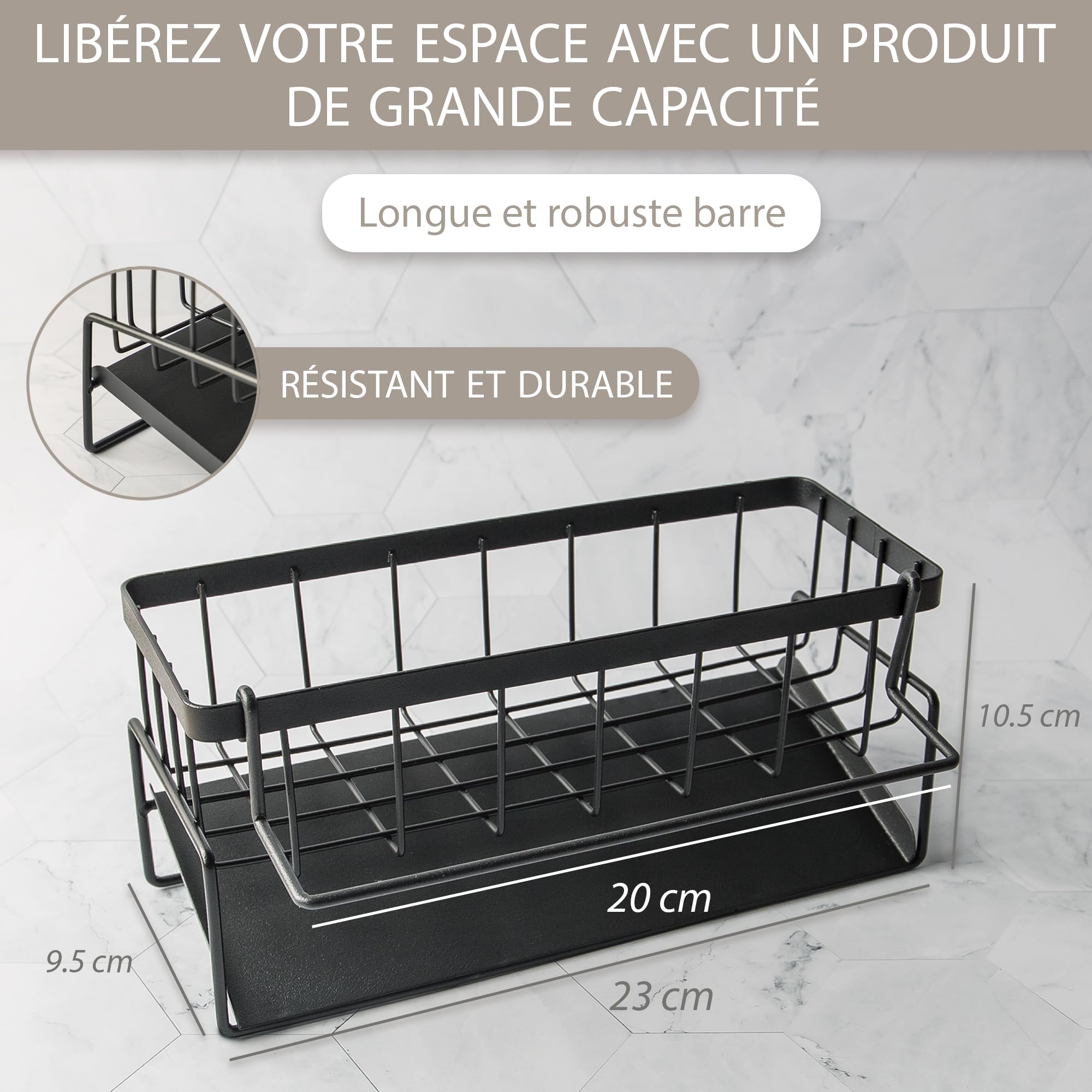 Mapouji Porte Éponge Évier Cuisine INOX Noir Support Rangement Vaisselle Repose Éponges