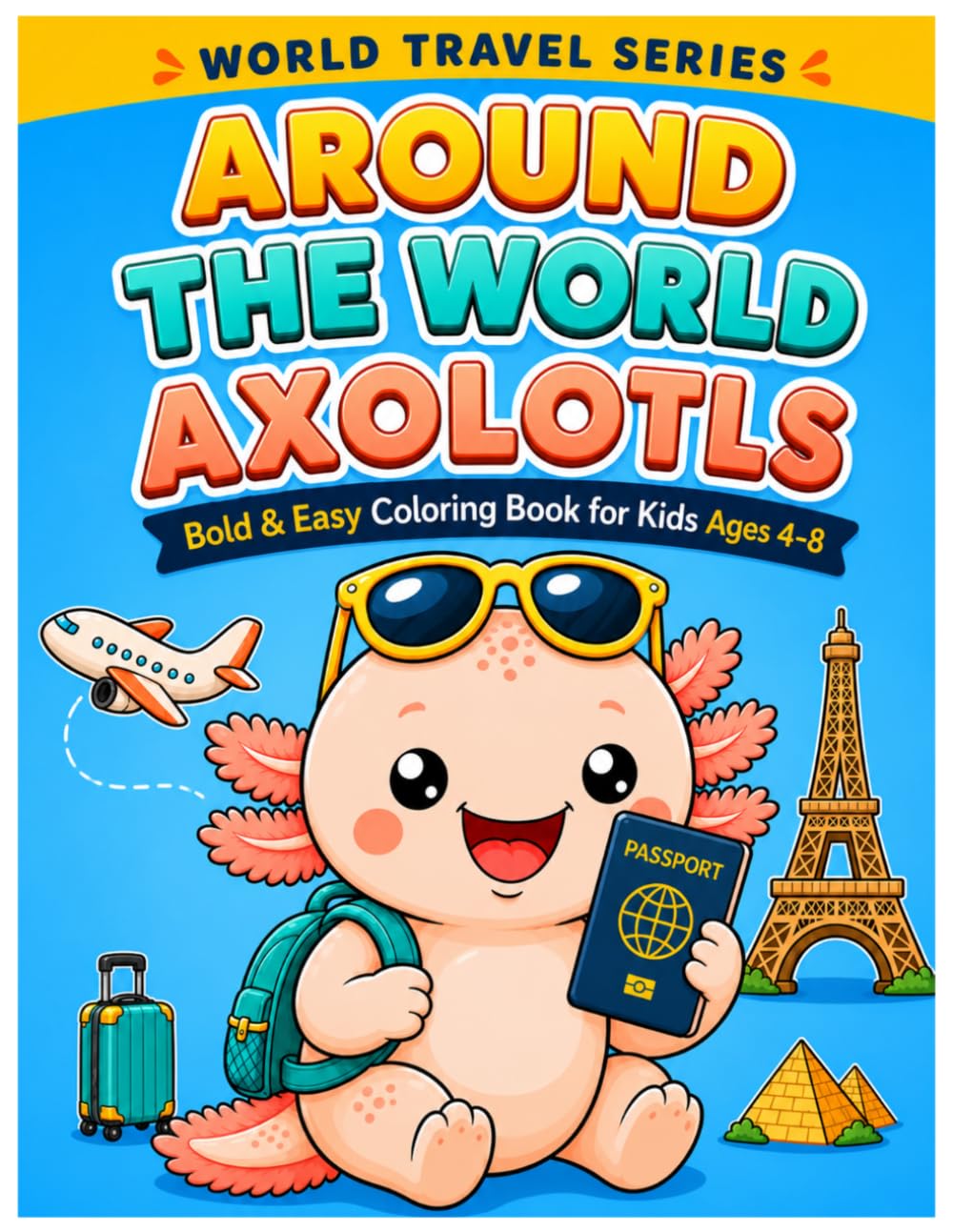 Around the World Axolotls: Bold and Easy Coloring Book for Kids Ages 4-8 (Cozy Axolotls)