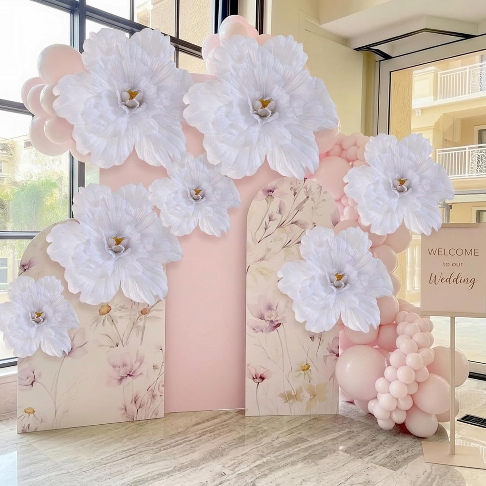 Fiori di carta velina, fiori di carta giganti, grandi peonie artificiali, bouquet di fiori da 60 cm, per matrimoni, benvenuto, decorazione da parete ed eventi fotografici, bianco