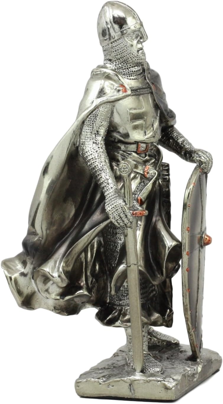 Ebros Holy Roman Empire Crusader Knight with Sword and Shield Statue 7" Tall Suit of Armor Swordsman Warrior Medieval Age of Kings Decorative Sculpture