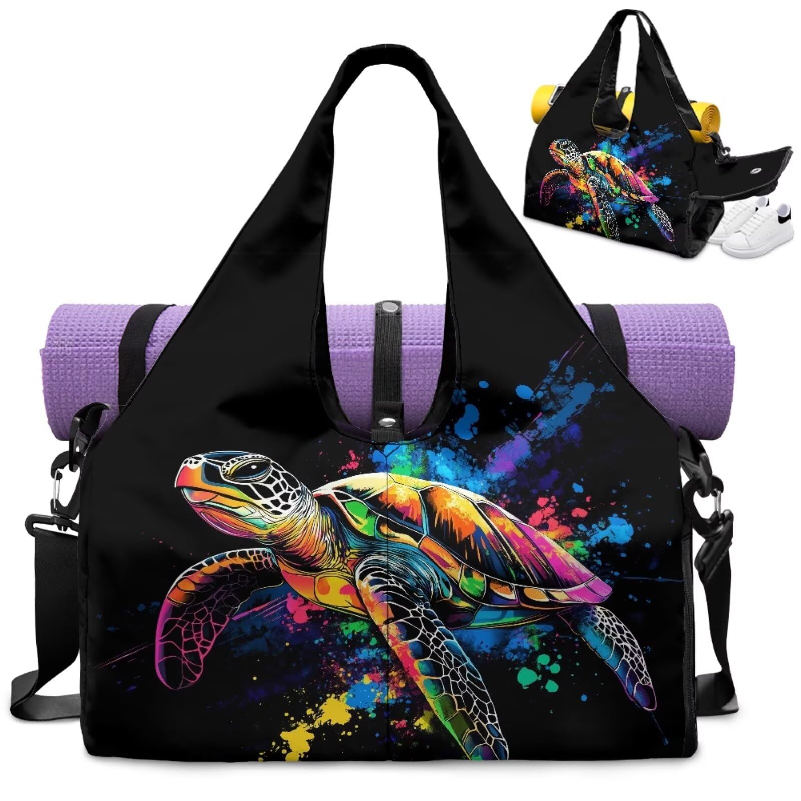 Dngkaoje Sea Turtle Gym Bag for Women Yoga Tote Bag with Shoe Compartments Sports Bags with Yogas Mat Holder Yoga Bags and Carriers Fits All Your Stuff Pilates Tote Bag for Cheer Team Fitness Work — image 1