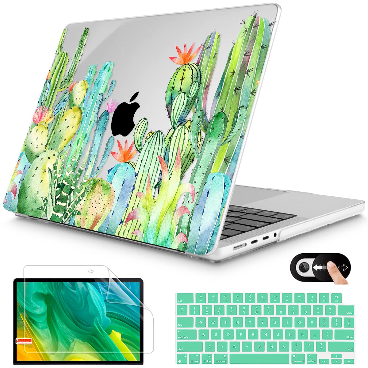 MektronCase for MacBook Pro 14 inch 2024 2023 2021 Model M4 A3112 A3401 A3185 M3 A2918 A2992 M2 A2779 M1 A2442 Pro/Max, Plastic Hard Shell Case Cover for MacBook Pro 14", Watercolor Cactus