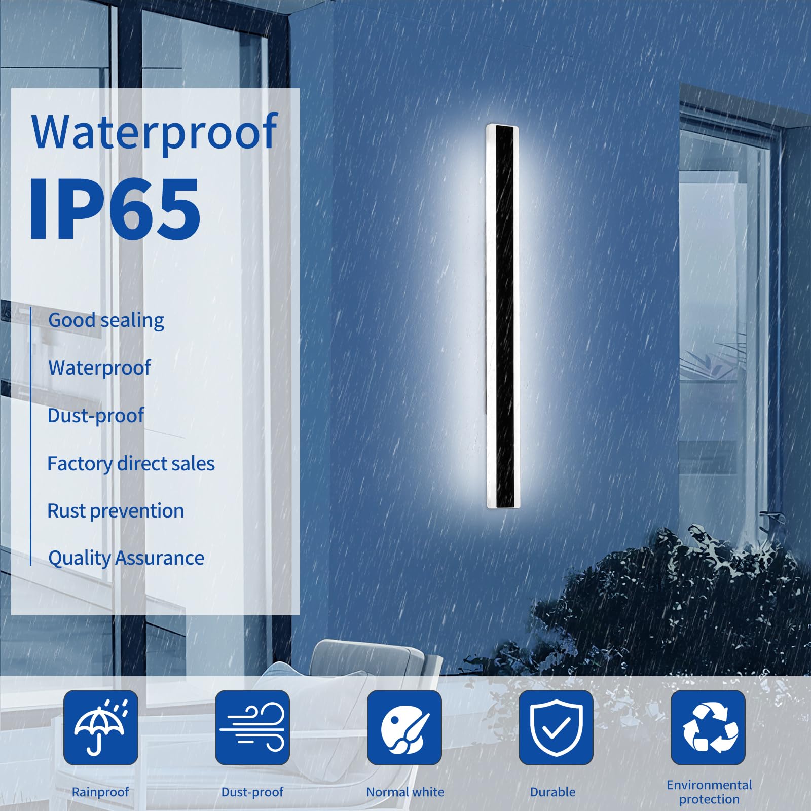 Modern LED Aluminium 120cm Wall Light, Outdoor 6500k Cool White With Acrylic Porch Design, IP65 Waterproof for Garden Balcony - Image 4