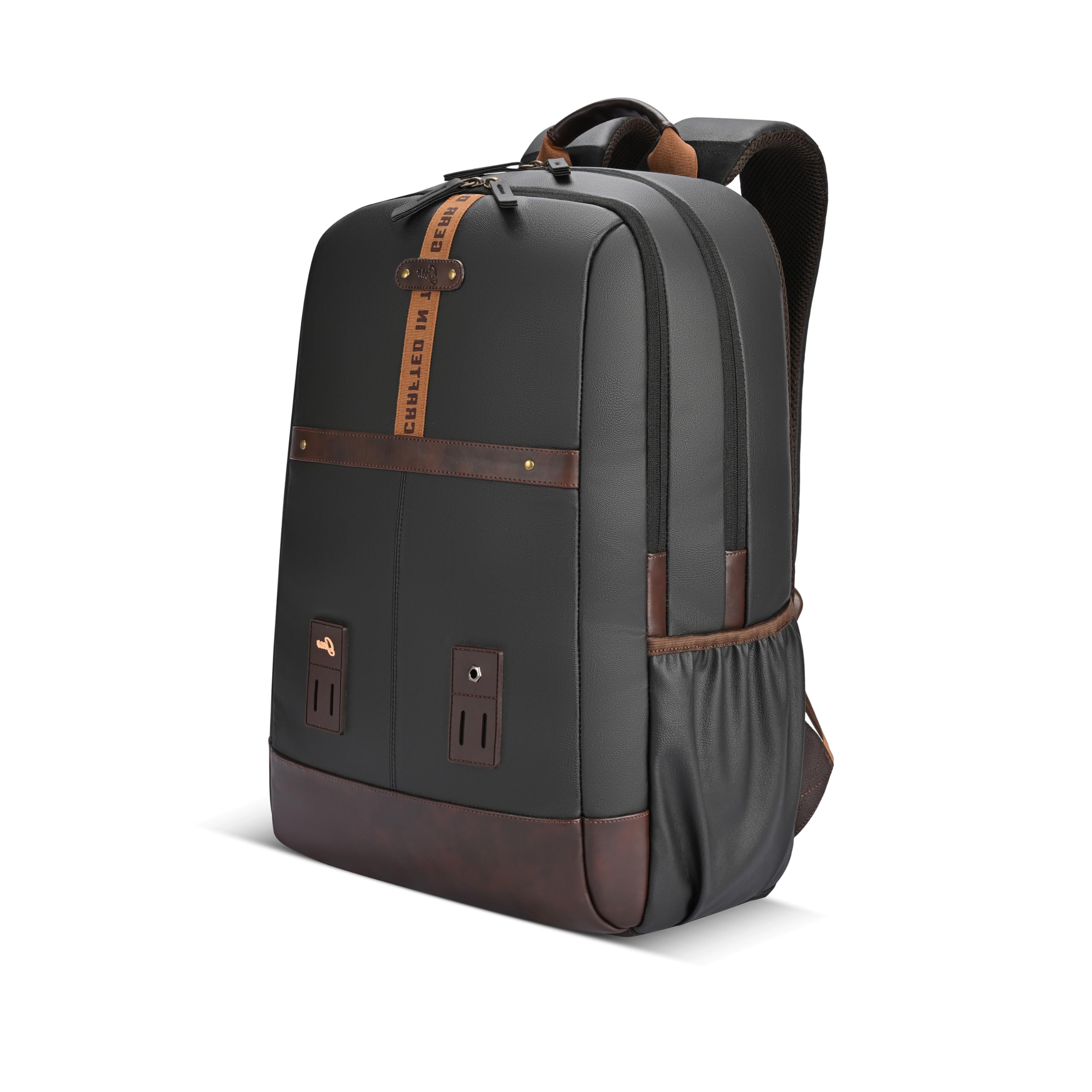 gear Classic 4 Faux Leather (Without Antitheft) 19"/32L Large Water Resistant Laptop Backpack/Casual Backpack/Daypack/Travel Backpack/College Bag For Men/Women(Black-Brown)-picture-18