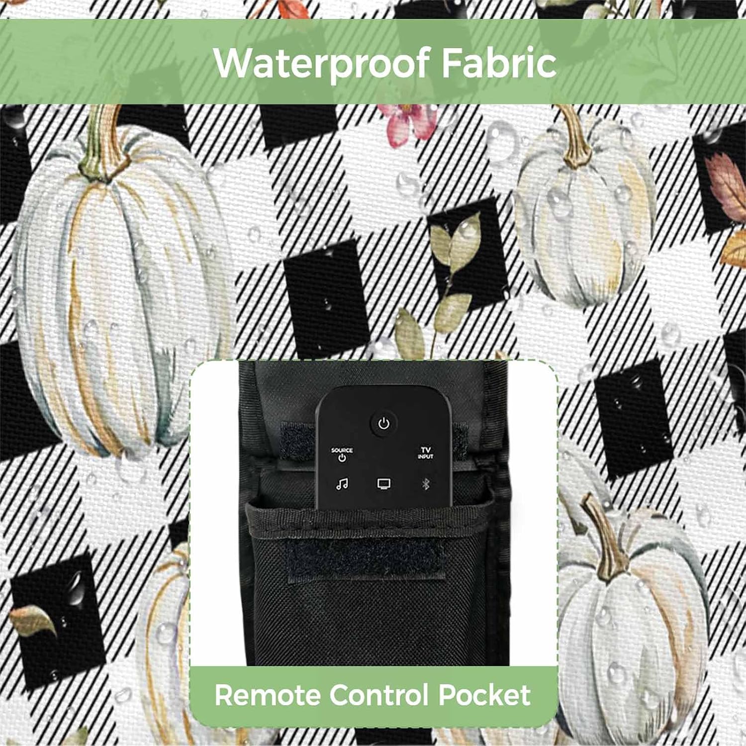 Thanksgiving Outdoor TV Cover Fall Pumpkin Flower Autumn Buffalo Plaid Waterproof and Weatherproof 52"-55" LCD Movable Shield TV Display Screen Protector Outside Television Covers 52"Wx30"H