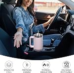 WATERSY 40 oz Tumbler with Handle,Tumbler with Lid and Straw,Double Wall Insulated Cup Stainless Steel Travel Mug(Cold for 34 Hours),Water Bottle for Iced Tea,Coffee,Cold Beverages(Rose Quartz)