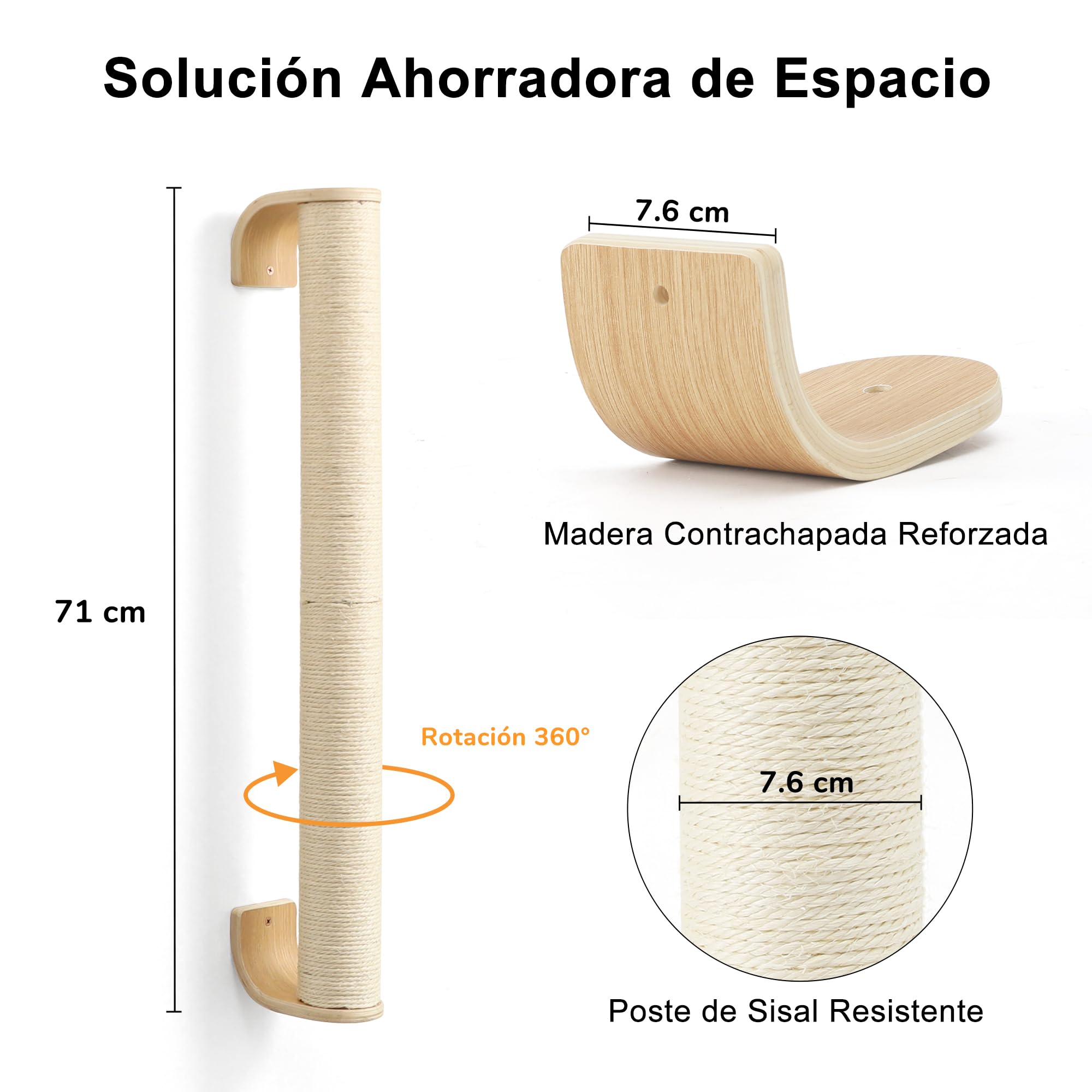 FUKUMARU Poste rascador para Gatos de Pared, rascador de 71 cm para Montaje en Pared, rascador de Pared Estable de sisal