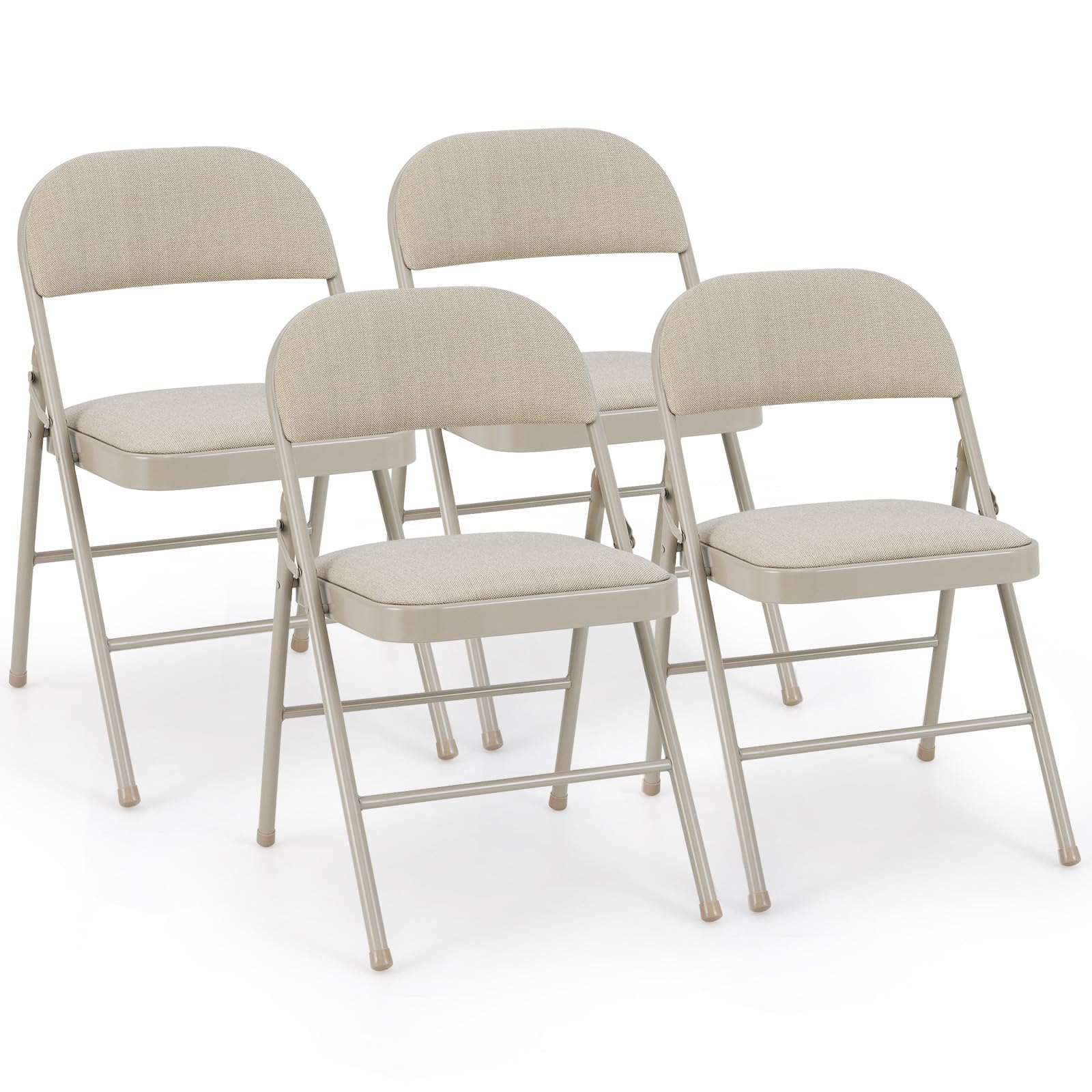 TANGZON 2/4/6 Pack Fabric Padded Folding Chairs, Steel Frame Conference Chairs with Backrest & Non-Slip Foot Pads, Easy Storage Event Hall Guests Seat for Home Office Reception (4pcs,Mid Back,Beige)