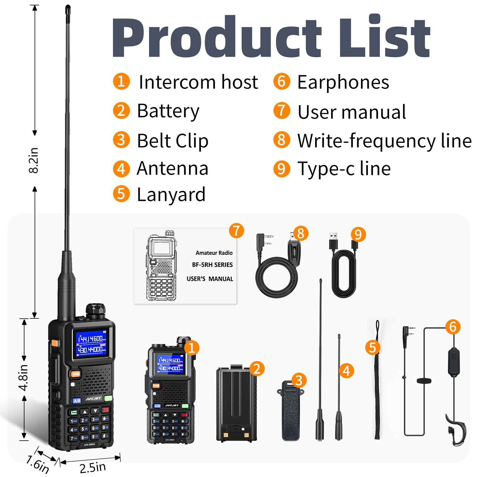 UV-5RH Talkies-Walkies Haute Performance Longue portée pour Adultes, autonomie de 2500 mAh, 999 canaux, antenne à Gain élevé, Lampe Torche, Station de Recharge USB (Lot de 1)