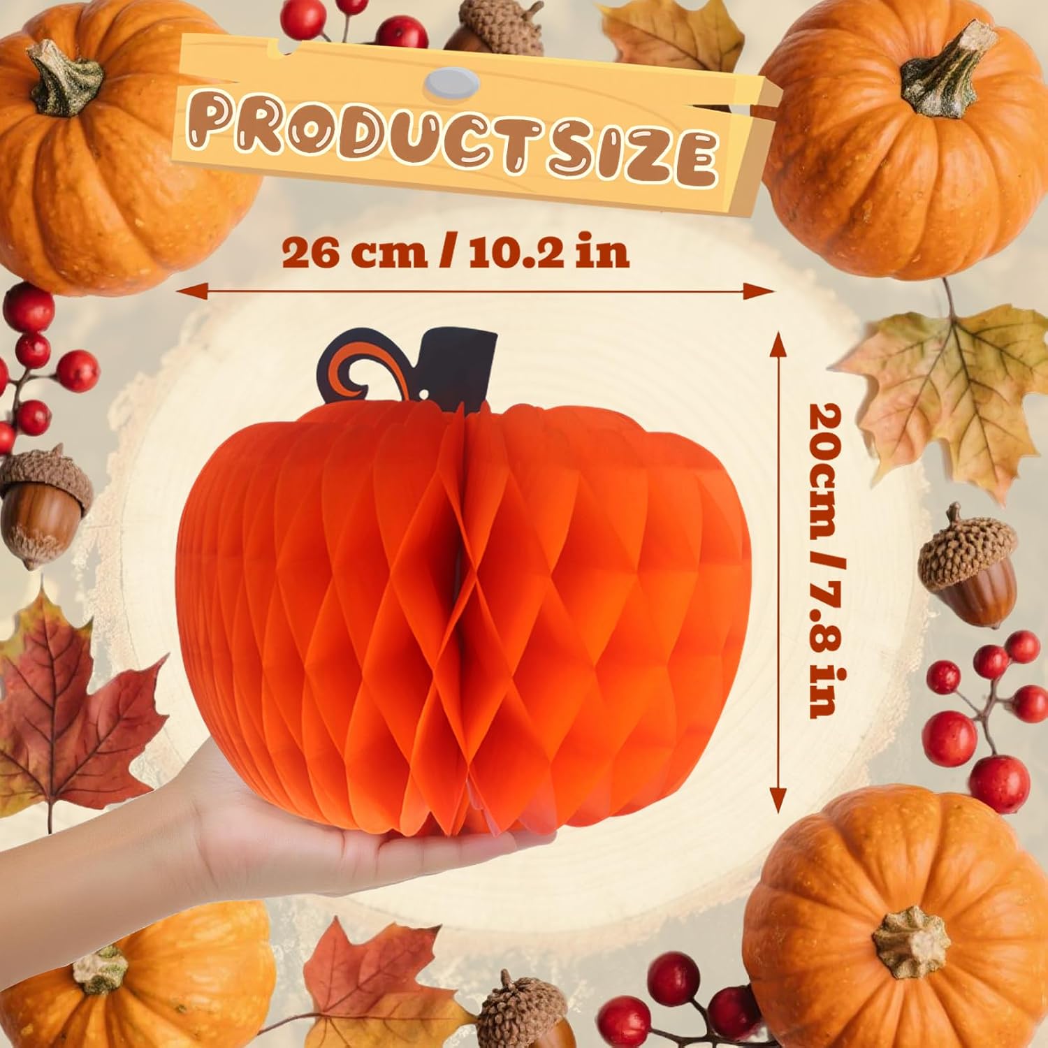 3PCS Thanksgiving Party Centerpiece, Paper Pumpkins and Turkey Decorations for Tables, Fall Honeycomb Decor Accessories for Autumn Harvest Festival(6 Pumpkins)