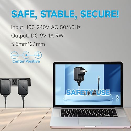 Miniatura 8 de Adaptador de fuente de alimentación de 9 V 1A de 5 pies con 3 puntas (5.5 x 2.54.0 x 1.70.138 x 0.053 in), CA a CC 9 voltios 1000mA 800mA 500mA 0.8A