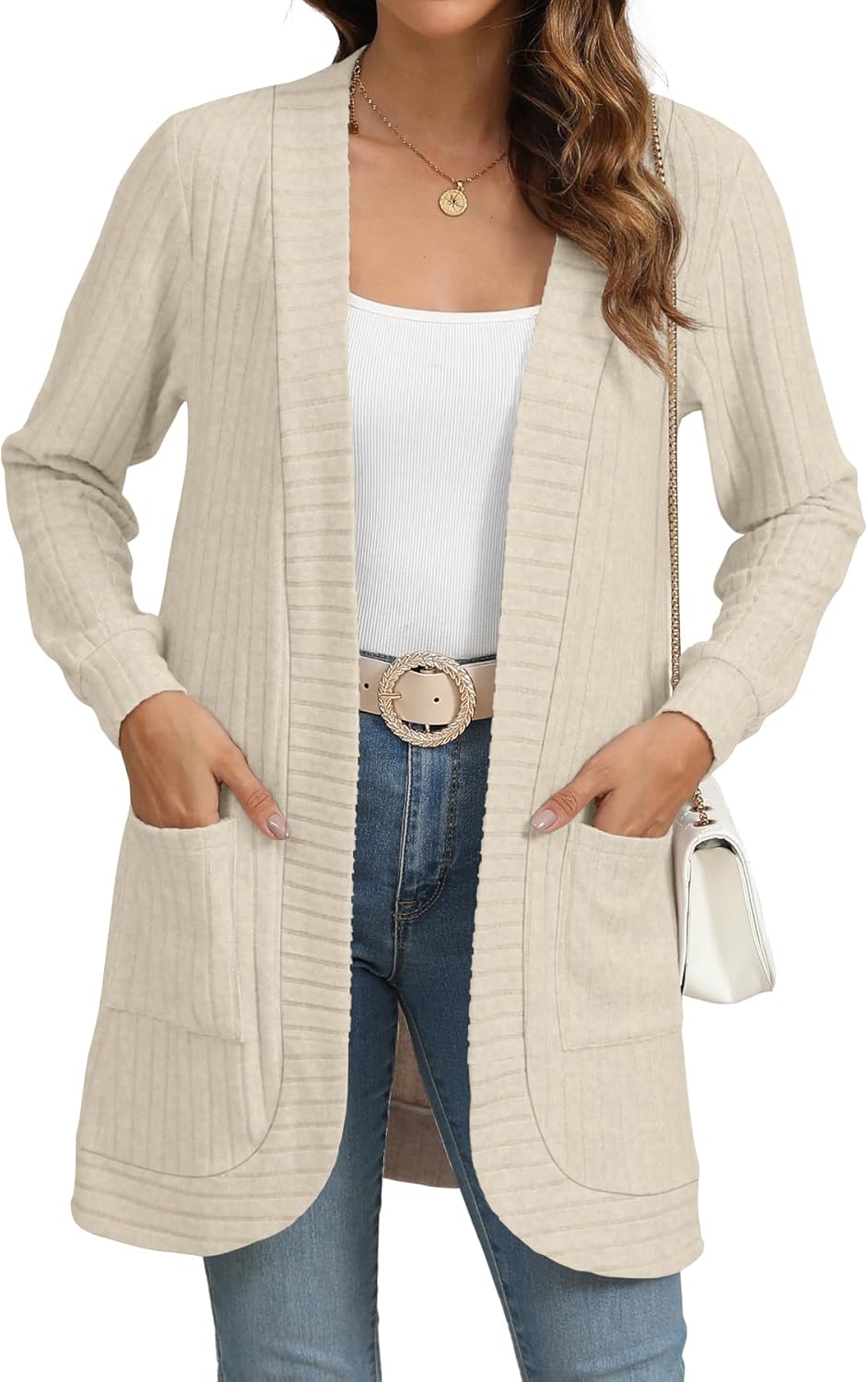 Women Long Sleeve Open Front Cardigan Casual Lightweight Long Cardigans Loose Knit Outwear with Pockets - Image 4