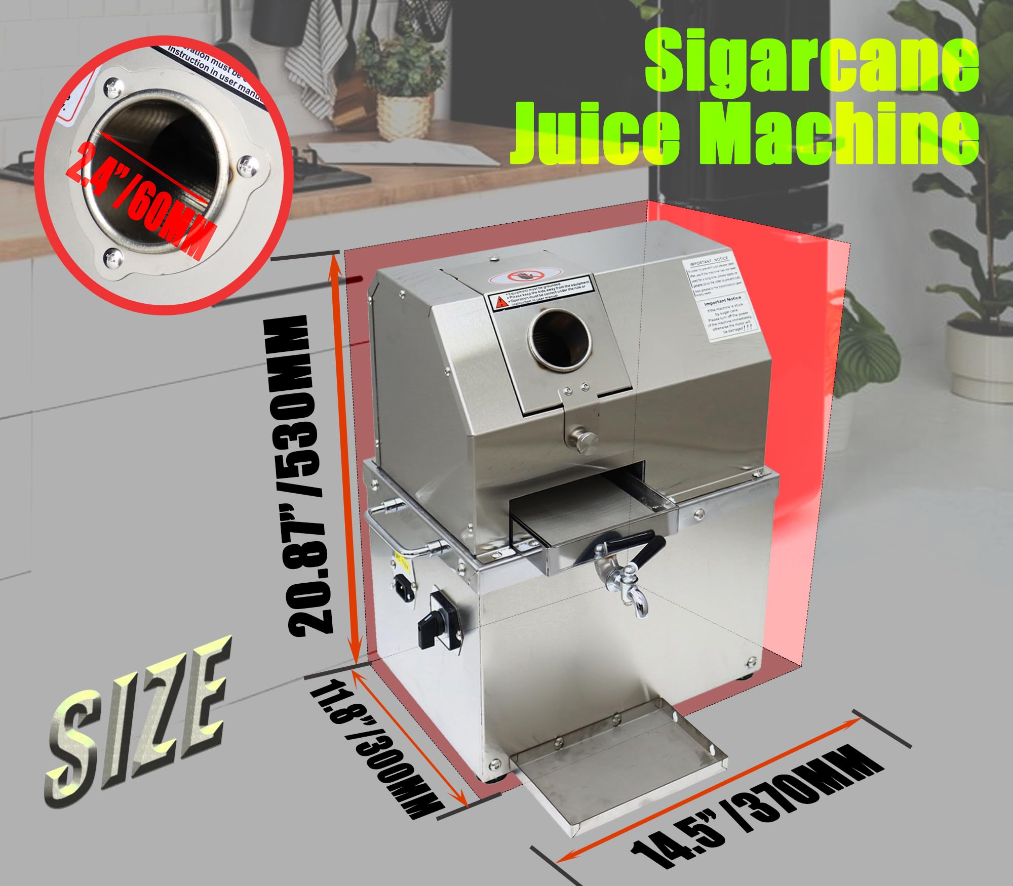 IntXanth Electric Sugarcane Press, 110V/800W Commercial Sugar Cane Juice Machine, 3 Steel Rollers Pressing 660lb/h Output, 304 Stainless Steel, Flip Cover Clean Port