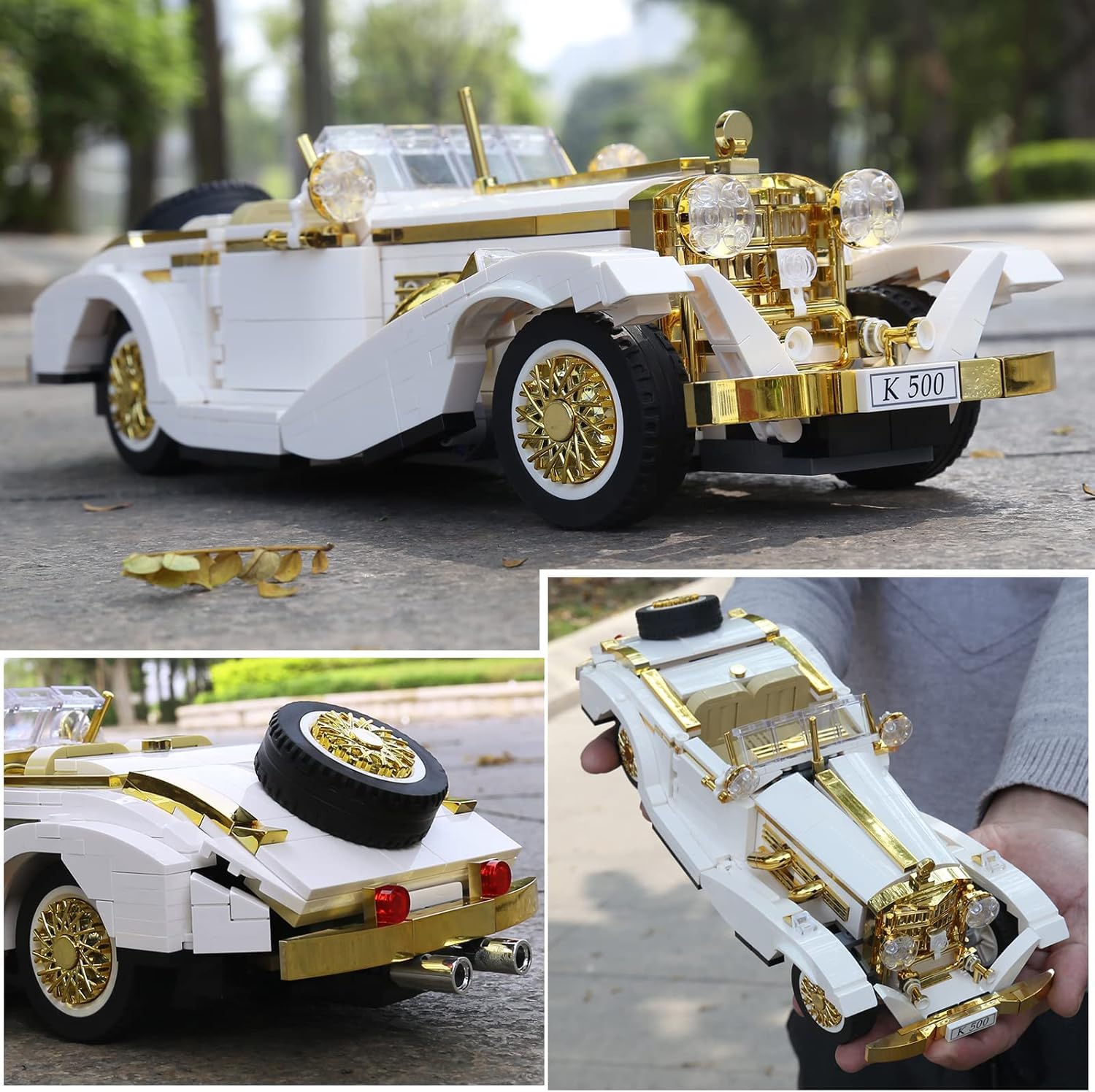 10003 Technik K500 Vintage Auto, Kreativität Oldtimer Auto Modell Bauset für Erwachsene männer, 868+Teile Klemmbausteine Technik Sportwagen Bauspielzeug als Geschenk/Sammlerstücke