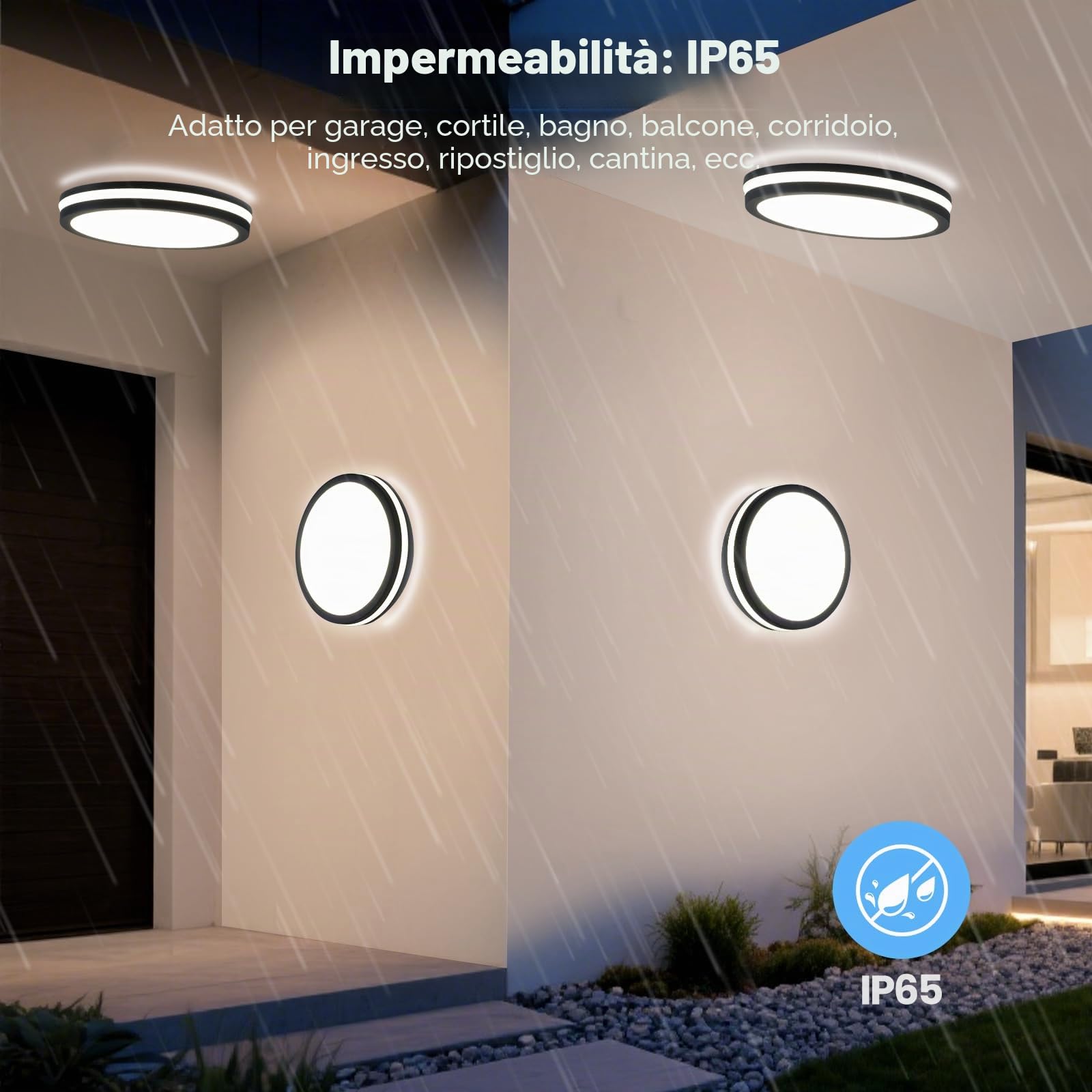 LEZOE Plafoniera LED con sensore di movimento IP65 impermeabile, 30W 4500lm 150(Lm/W) lampada da soffitto con 3000K/4000K/6500K Ideale per bagno, stanza umida, garage, corridoio, balcone Ø26cm Grigio
