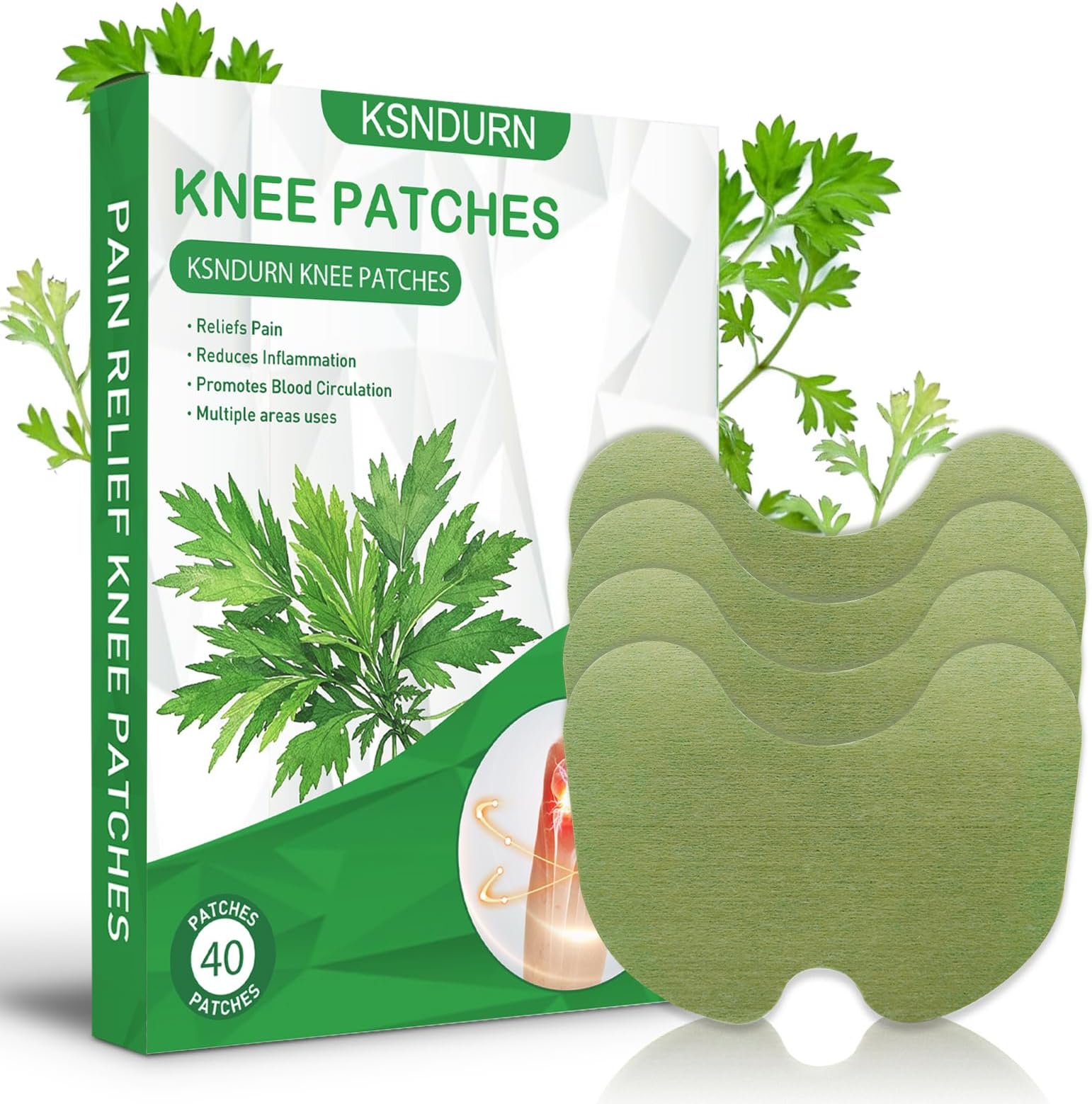 – 40Pcs Knee Pain Relief Patches, Natural Herbal Relief Patches, Relieves Muscle Soreness, Neck, Shoulder