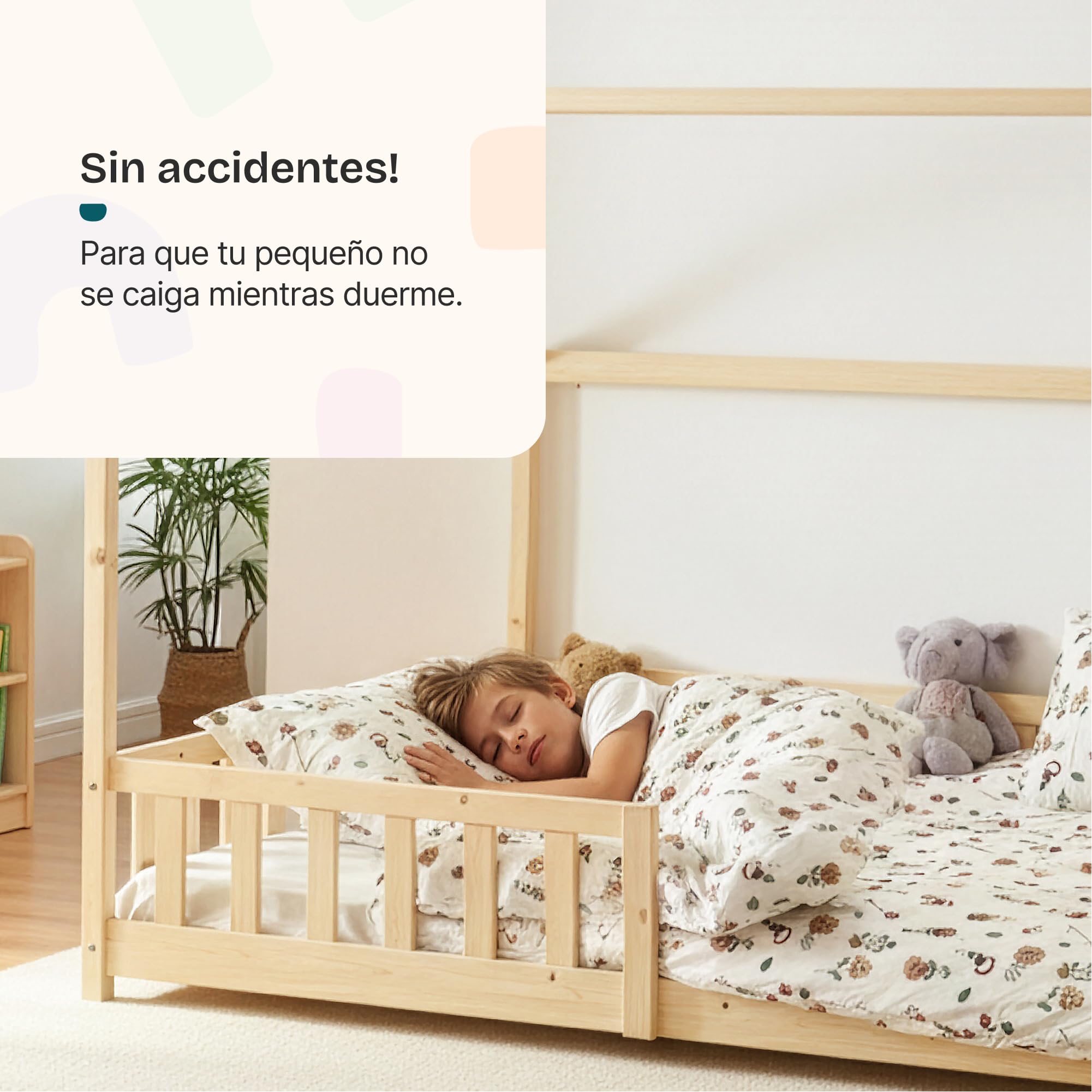 [en.casa] Cama para Niños Hesel Decorativa Cama Infantil Individual con Somier y Barandilla Estructura en Forma de Casa Estilo Montessori Madera de Pino 120 x 200 cm - Efecto Madera