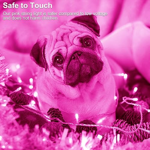 Miniatura 4 de Paquete de 2 tiras de luces que funcionan con pilas, 80 luces LED rosas de 26 pies, impermeables, alambre transparente, luces parpadeantes para