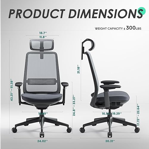 Miniatura 3 de COLAMY Silla de oficina ergonómica, silla de escritorio de malla con respaldo alto, soporte lumbar, reposacabezas ajustable y brazos 4D, asiento