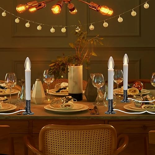 Vista 29 de GOOTHY Velas eléctricas para ventana con base chapada en níquel, lámpara de velas de Navidad con bombilla transparente C26, encendido/apagado, Velas
