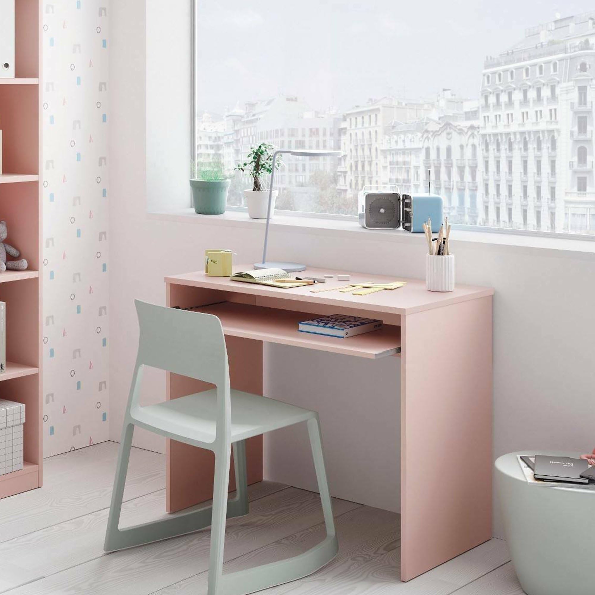 Dmora Rosa - Dayton Schreibtisch, Büroschreibtisch Mit Regal, Arbeitstisch Für Pc Für Büro Oder Schlafzimmer, Arbeitstisch, 90 X 54 X 79 Cm, Pink