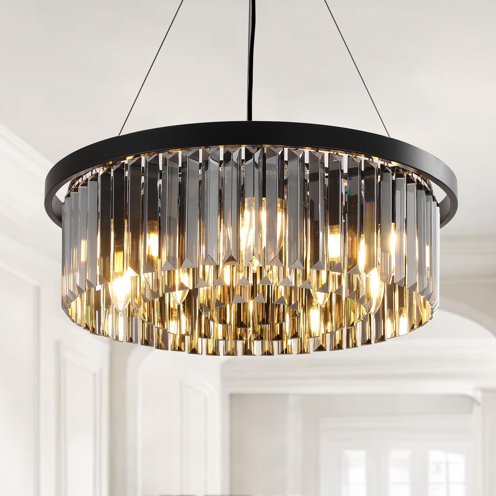 AHXIAOZN Moderne Kristall Kronleuchter,60CM Rund Kristall Hängellampe Lüster,Wohnzimmer Lampe,Moderne Deckenleuchte für Flur Balkon Küche Schlafzimmer Dekorative