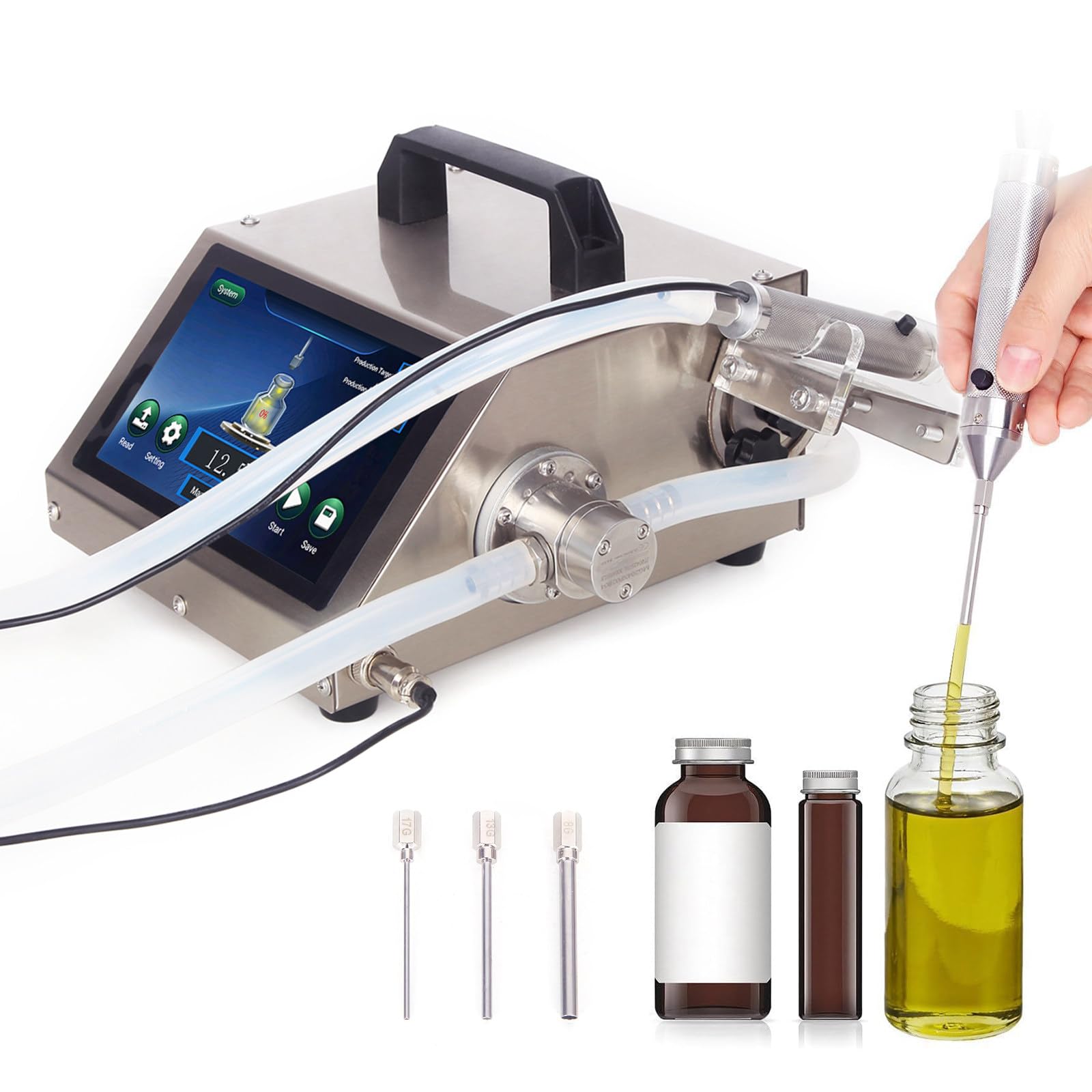 ZHLINGQ Automatic Bottle Filling Machine, Small Bottle Filler, Portable Liquid Filler, Digital Control, 1-100ml Capacity, Max Flow Rate 140-600ml/Min, For Essential Oils, Creams, Cosmetics HD1380