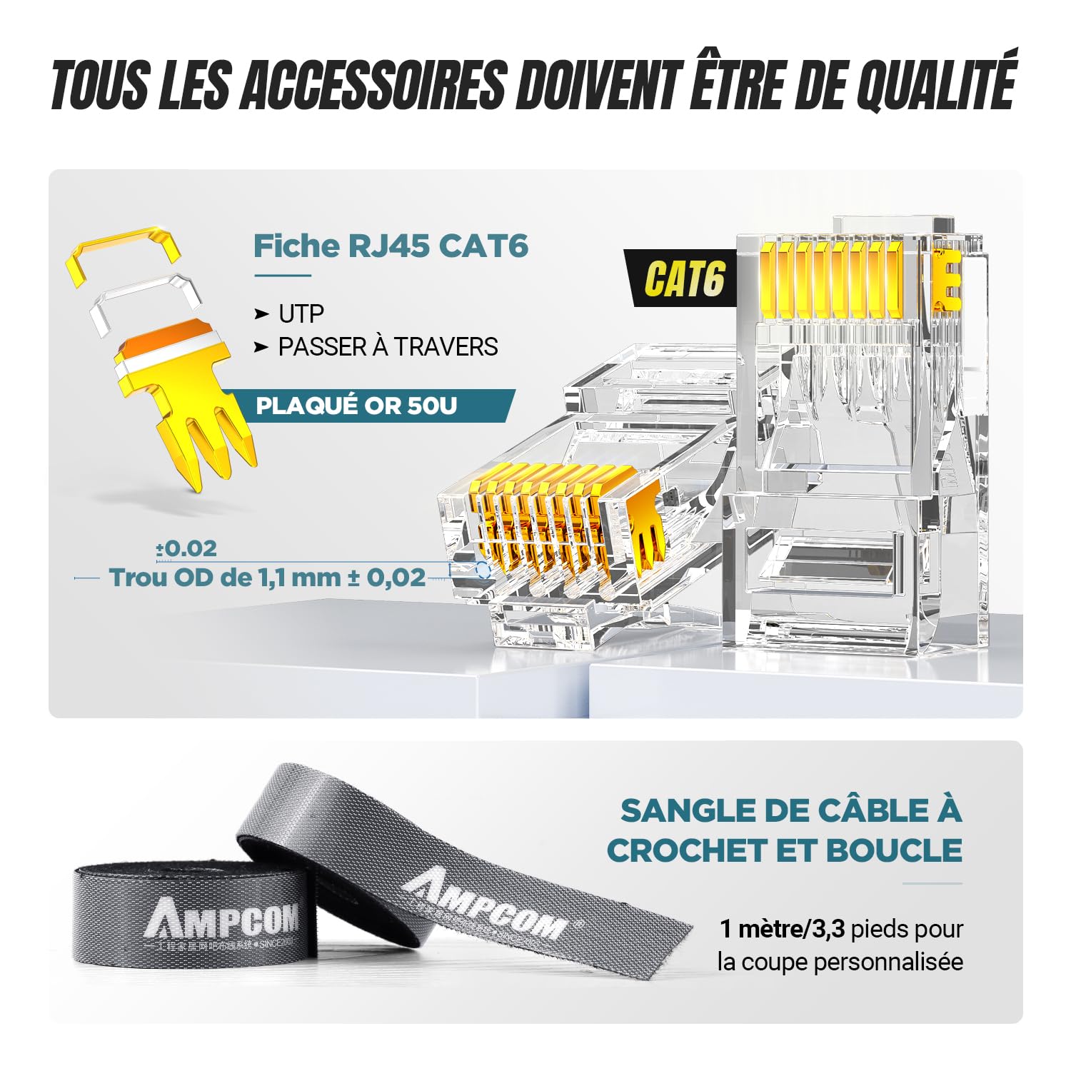AMPCOM Kit d'outils de sertissage Ethernet 7 en 1 RJ45/RJ11 Kit d'outils réseau pour connecteurs RJ45 Cat6/Cat5e/Cat5 avec outil de poinçonnage 110, dénudeur de fil dans un sac étanche portable