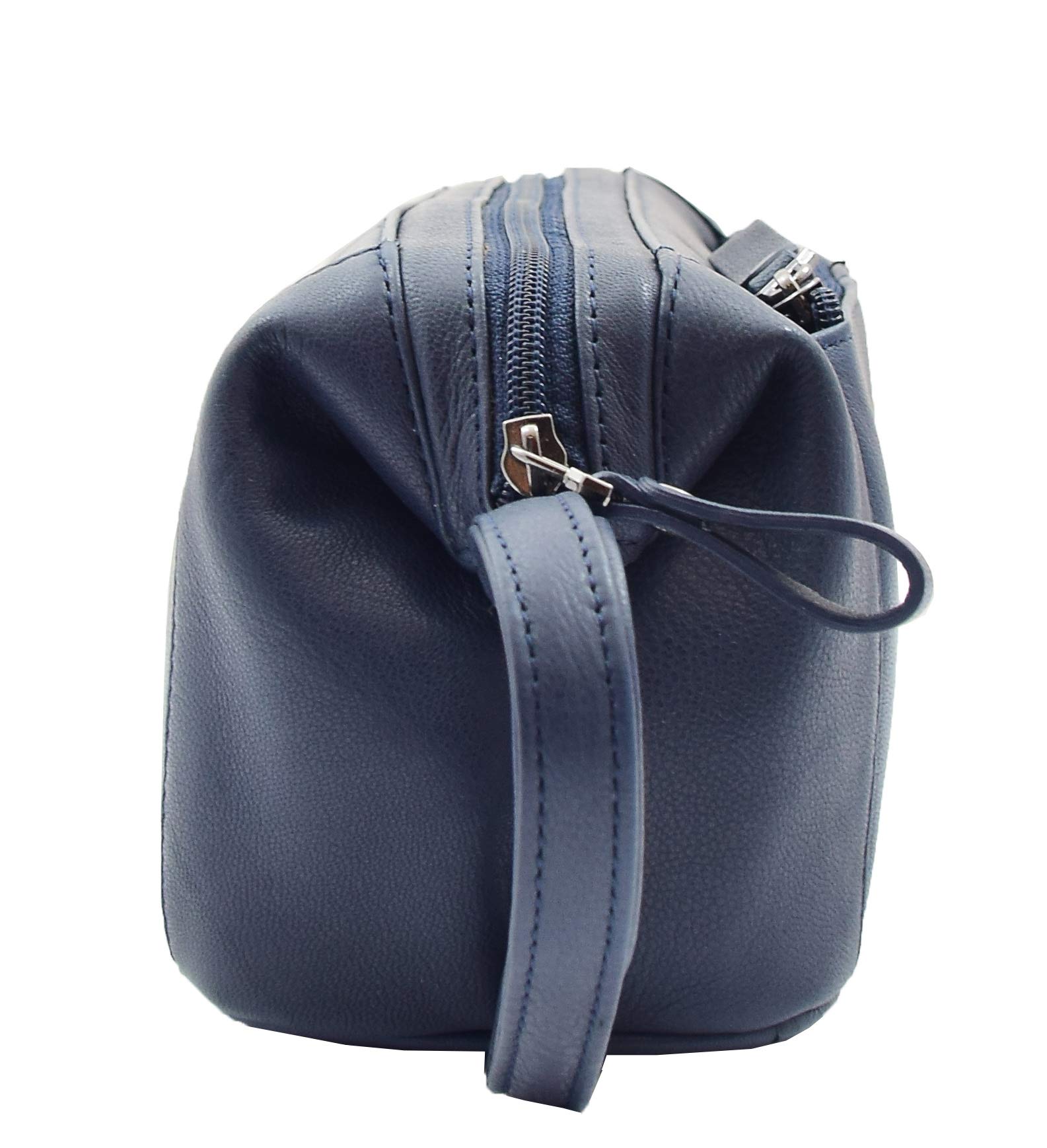 Neceser de cuero auténtico bolsa de lavado de viaje bolsa de muñeca HOL951 azul marino