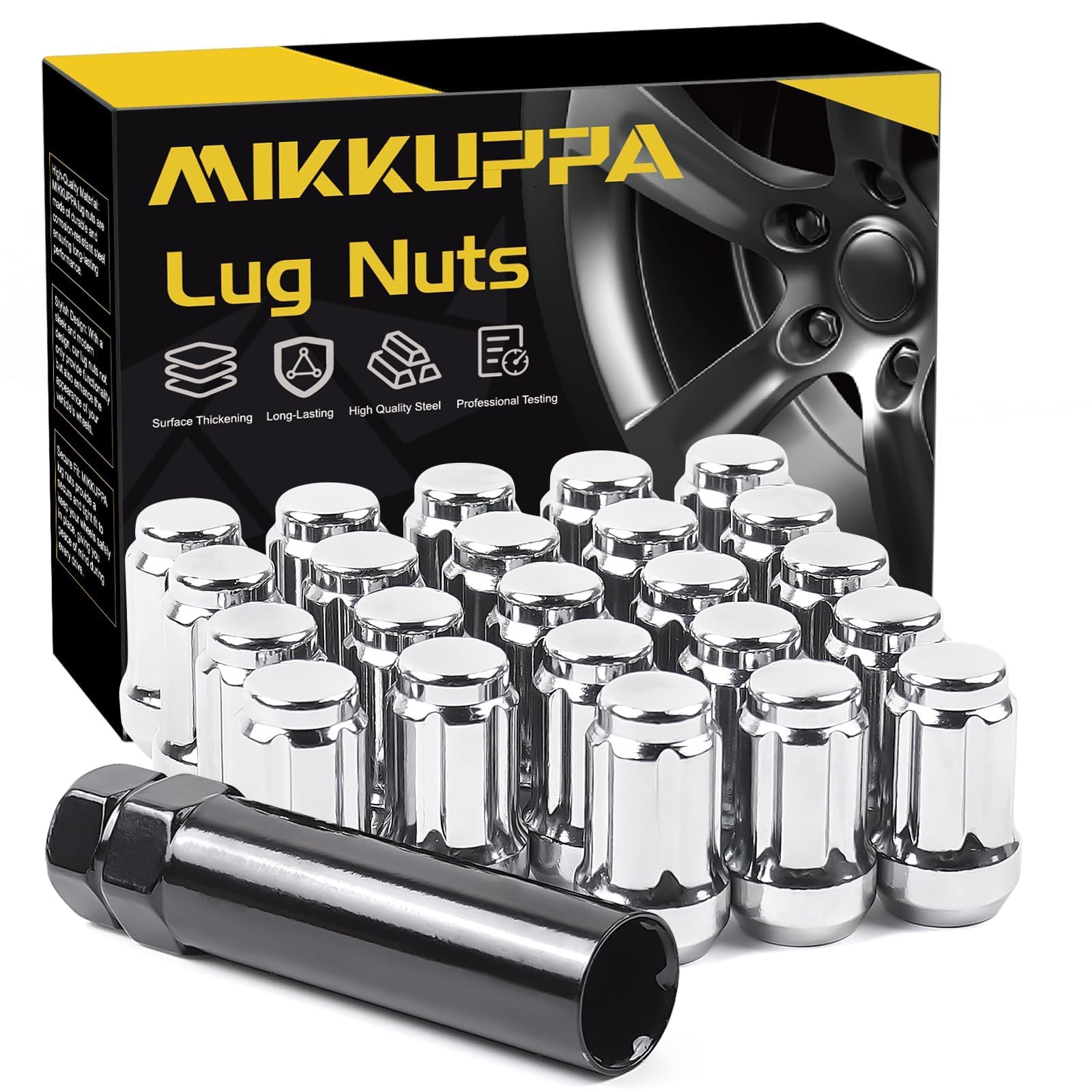 MIKKUPPA 1/2-20 Spline Lug Nuts, Chrome 23PCS Closed End Lug Nuts 17mm Hex | Replacement for 1987-2018 Jeep Wrangler, 2002-2012 Liberty, 1993-2010 Grand Cherokee Aftermarket Wheel