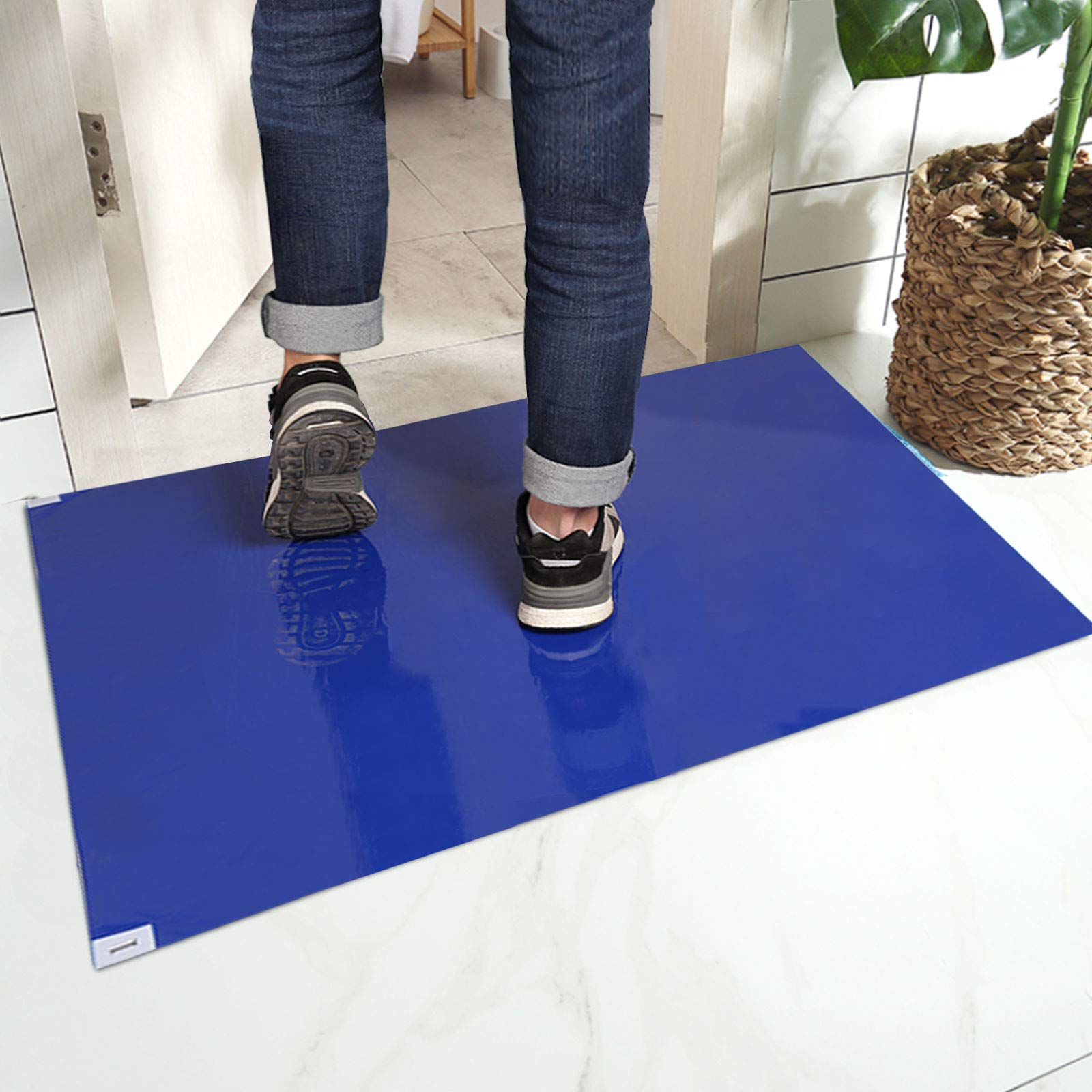 CCJH-30 Strati Tappeto Decontaminante Antibatterico per Scarpe Staccabile Rimovibili PVC Appiccicoso Adesivo Pavimento Tappetini Blu (45 * 90cm)
