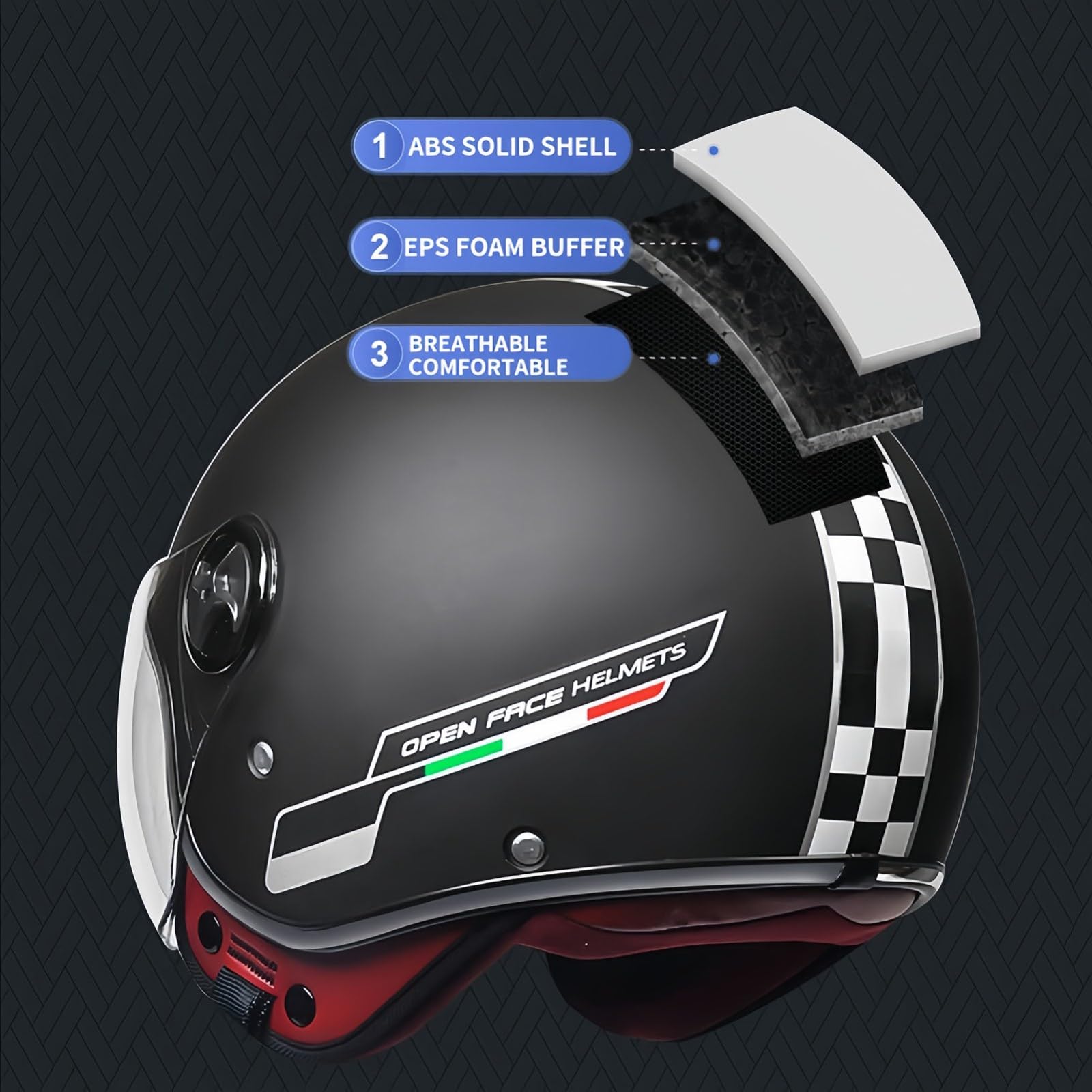 Casco De Motocicleta Vintage Abierto 3/4 con Gafas, Forro Cómodo, Orejeras, Certificación ECE, para Scooter, Chopper, para Adultos, Hombres Y Mujeres.