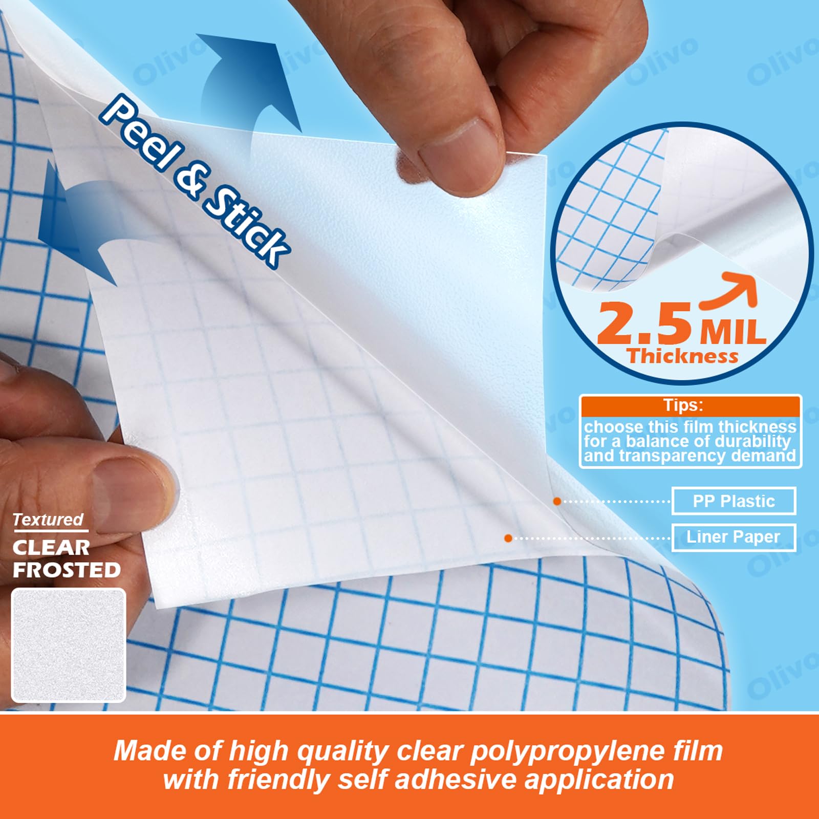 Rouleau de papier contact transparent pour livres, travaux manuels, film de protection en plastique transparent, 44,5 cm x 3 m (transparent givré)