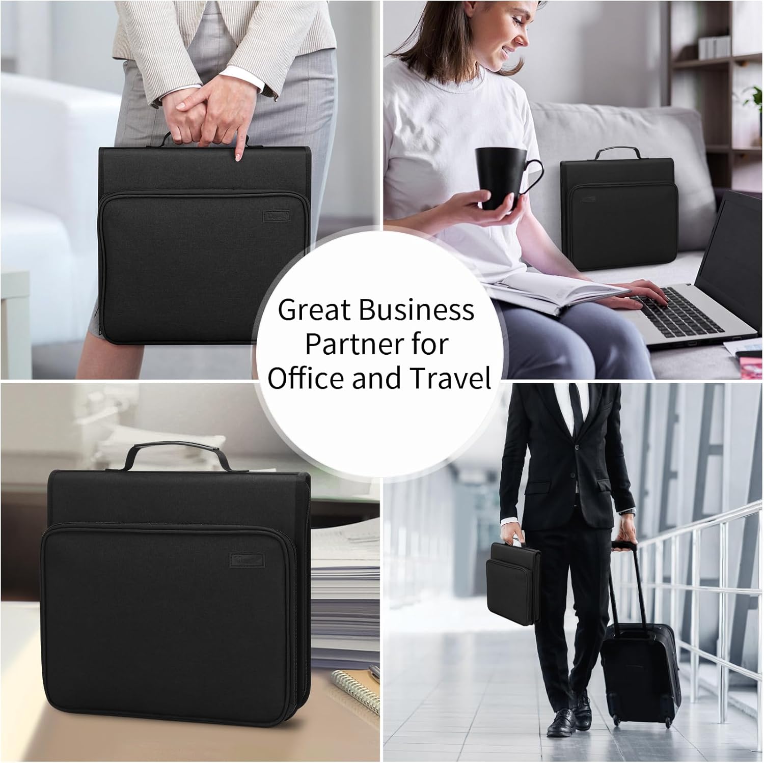 Uquelic Accordion File Organizer Binder with Multi Pockets, Expanding File Folders with 13 Pockets, Handle and Labels, Portable Home Travel Safe Storage for Letter A4 Files and More (Black)