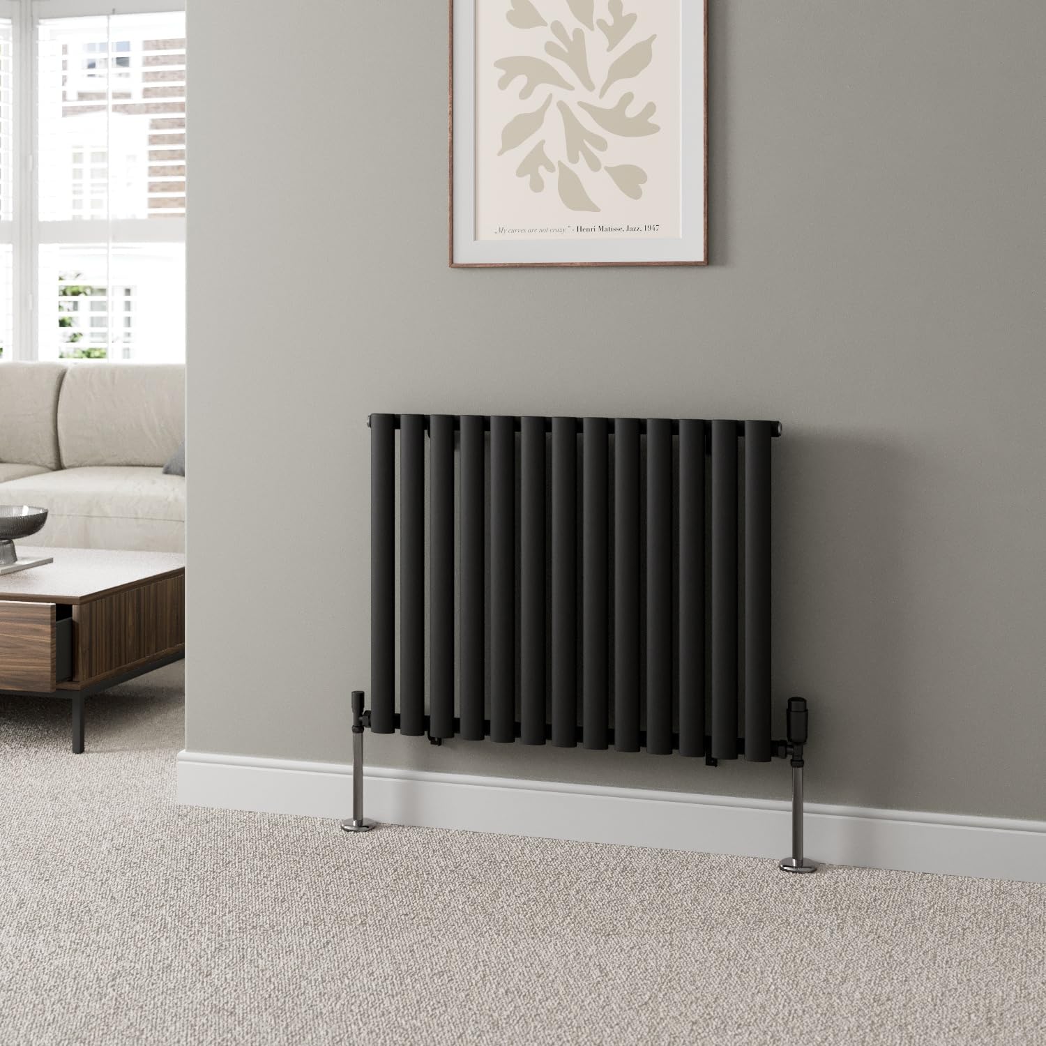 DuraTherm® 600 x 780mm Black Horizontal Designer Radiator Single Column Oval Tube Modern Central Heating Panel Bathroom Radiators
